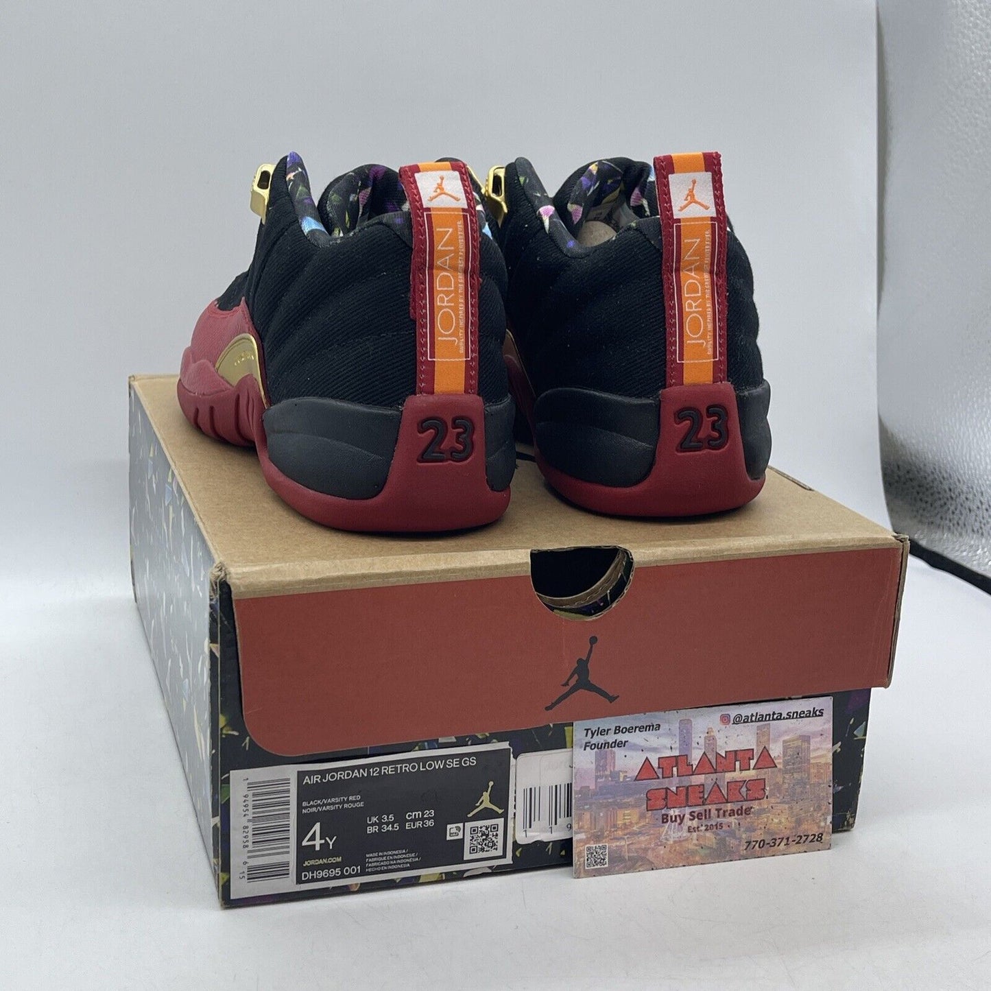 Size 4Y (GS) - Jordan 12 SE Low Super Bowl Black Suede Red Leather (DH9695-001)