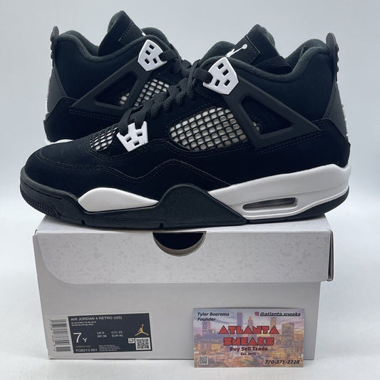 Size 7Y - Air Jordan 4 Retro White Thunder White Black Suede (FQ8213-001)