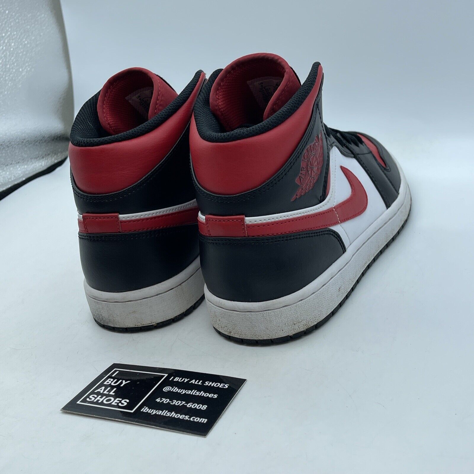 Size 9 - Jordan 1 Mid Bred Toe Black Red White Leather (554724-079)