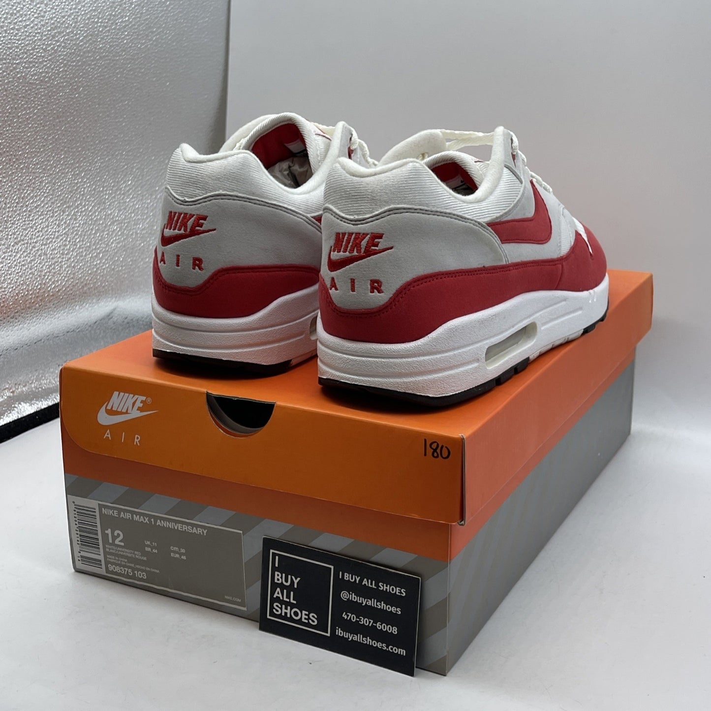 Size 12 - Nike Air Max 1 OG Anniversary 2017 Re-Release Red (908375-103)