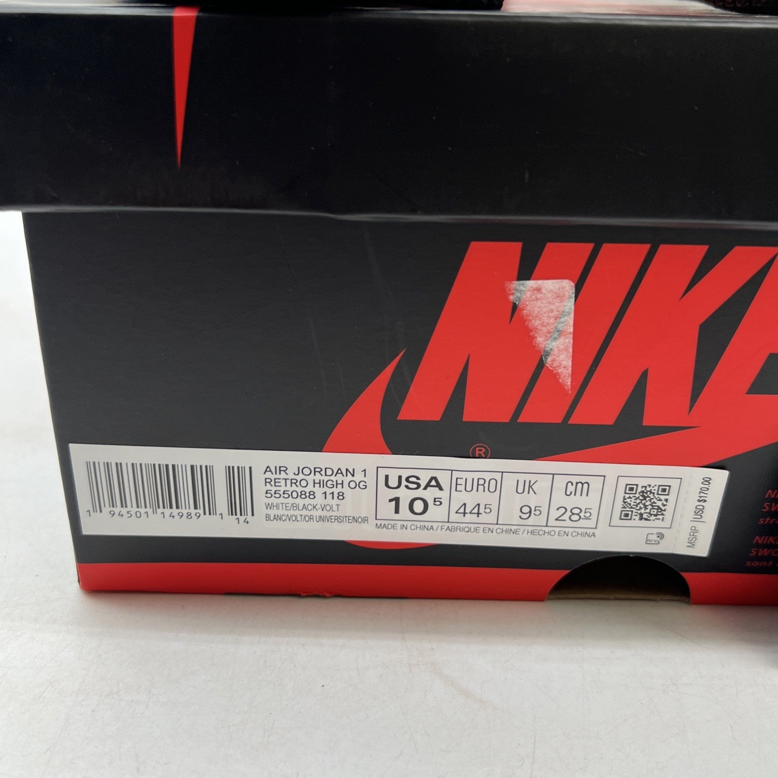 Size 10.5 - Air Jordan 1 Retro High OG Volt (555088-118)