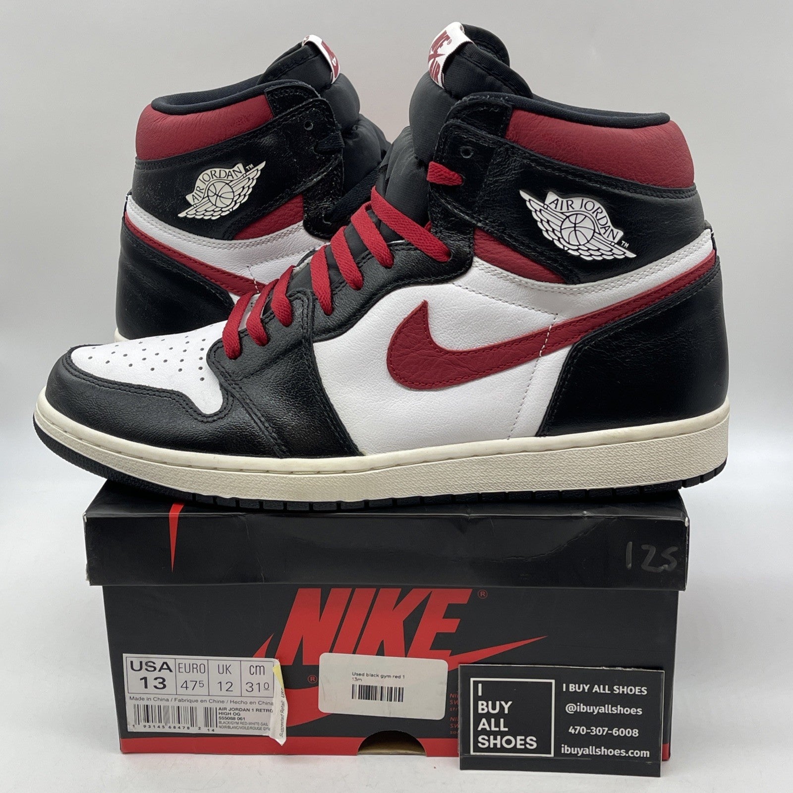 Size 13 - Jordan 1 Retro High OG Gym Red Black White Leather (555088-061)