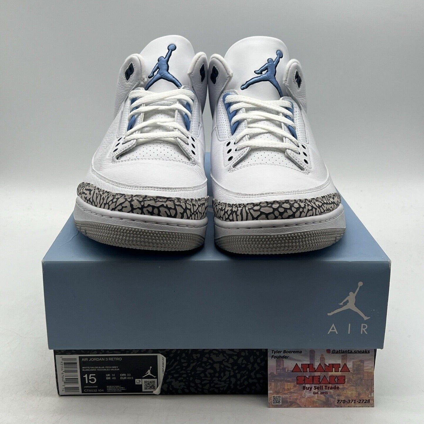 Size 15 - Jordan 3 Retro Mid UNC White Blue Grey Black Leather  (CT8532-104)