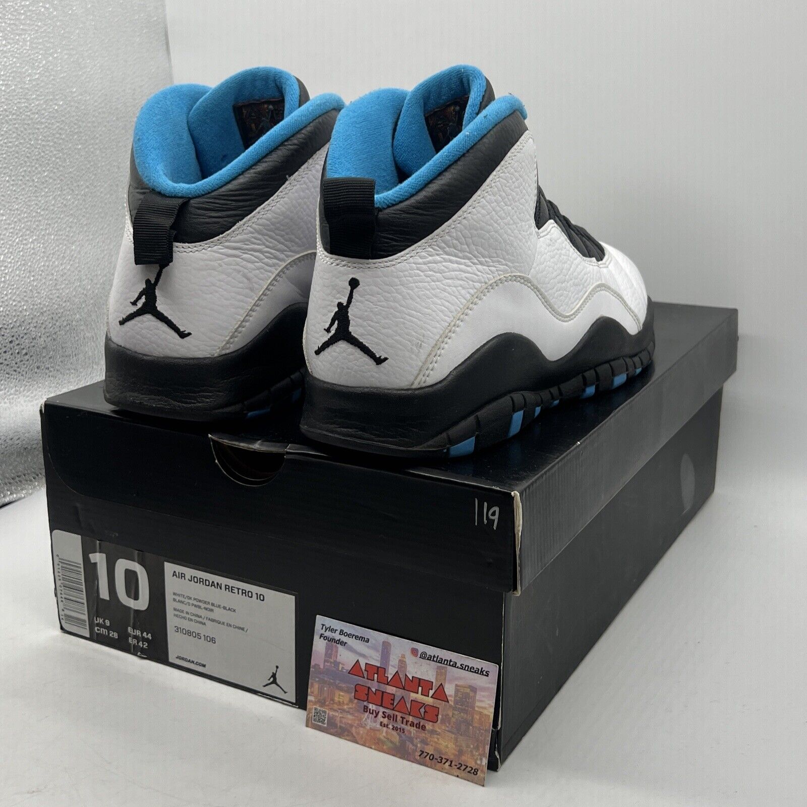 Size 10 - Air Jordan 10 Retro 2014 Powder Blue Black White Leather (310805-106)