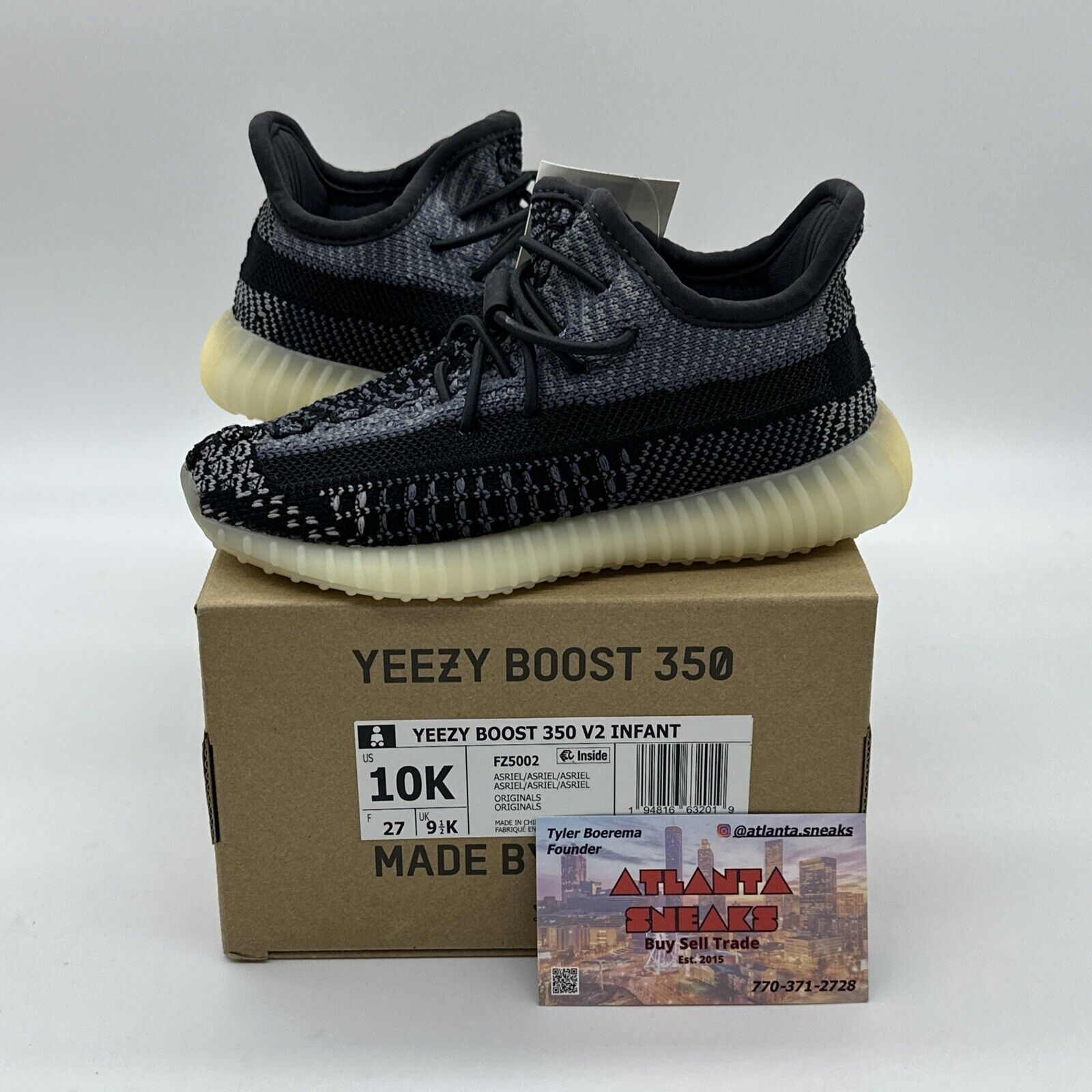 ADIDAS KANYE WEST YEEZY 350 BOOST V2 CARBON BLACK GUM Size 10K FZ5002 TODDLER 🔥