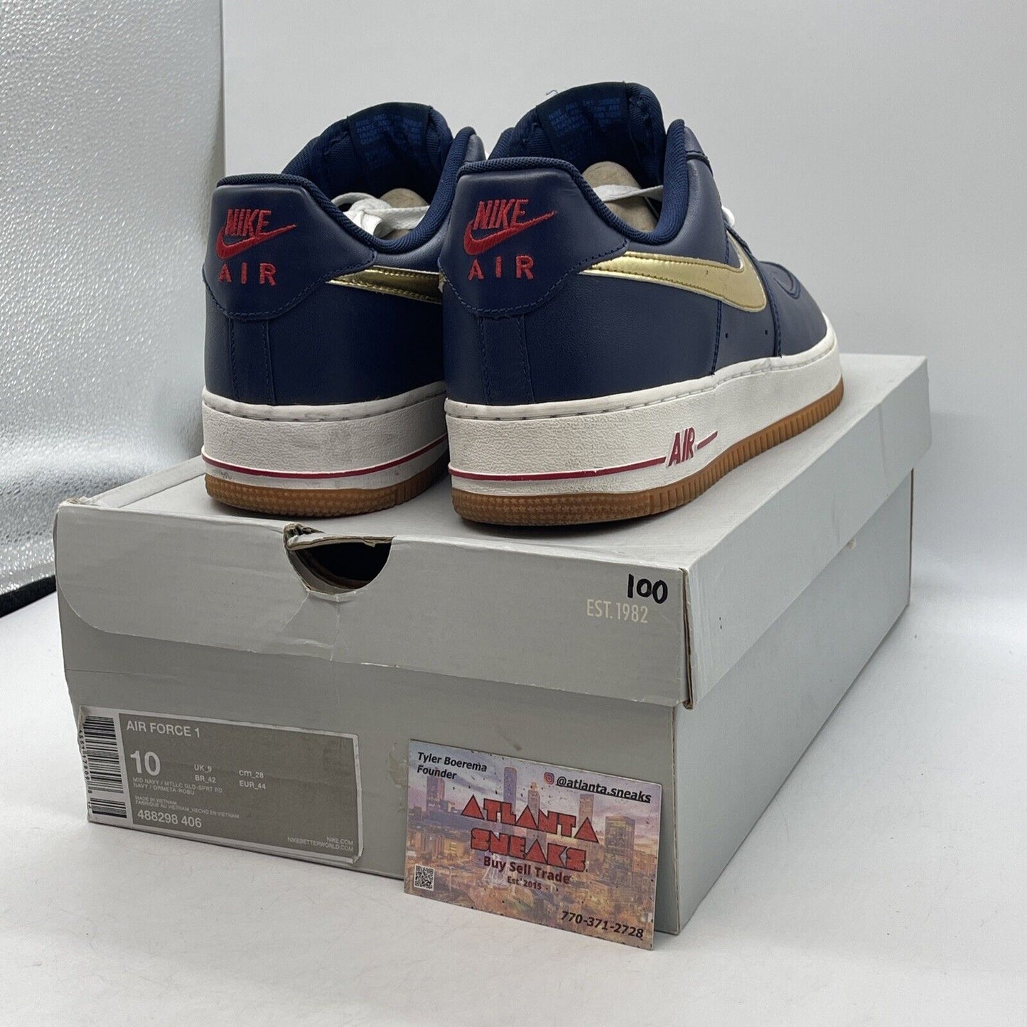 Size 10 - Nike Air Force 1 USA Blue Gold Red White Leather  (488298-406)