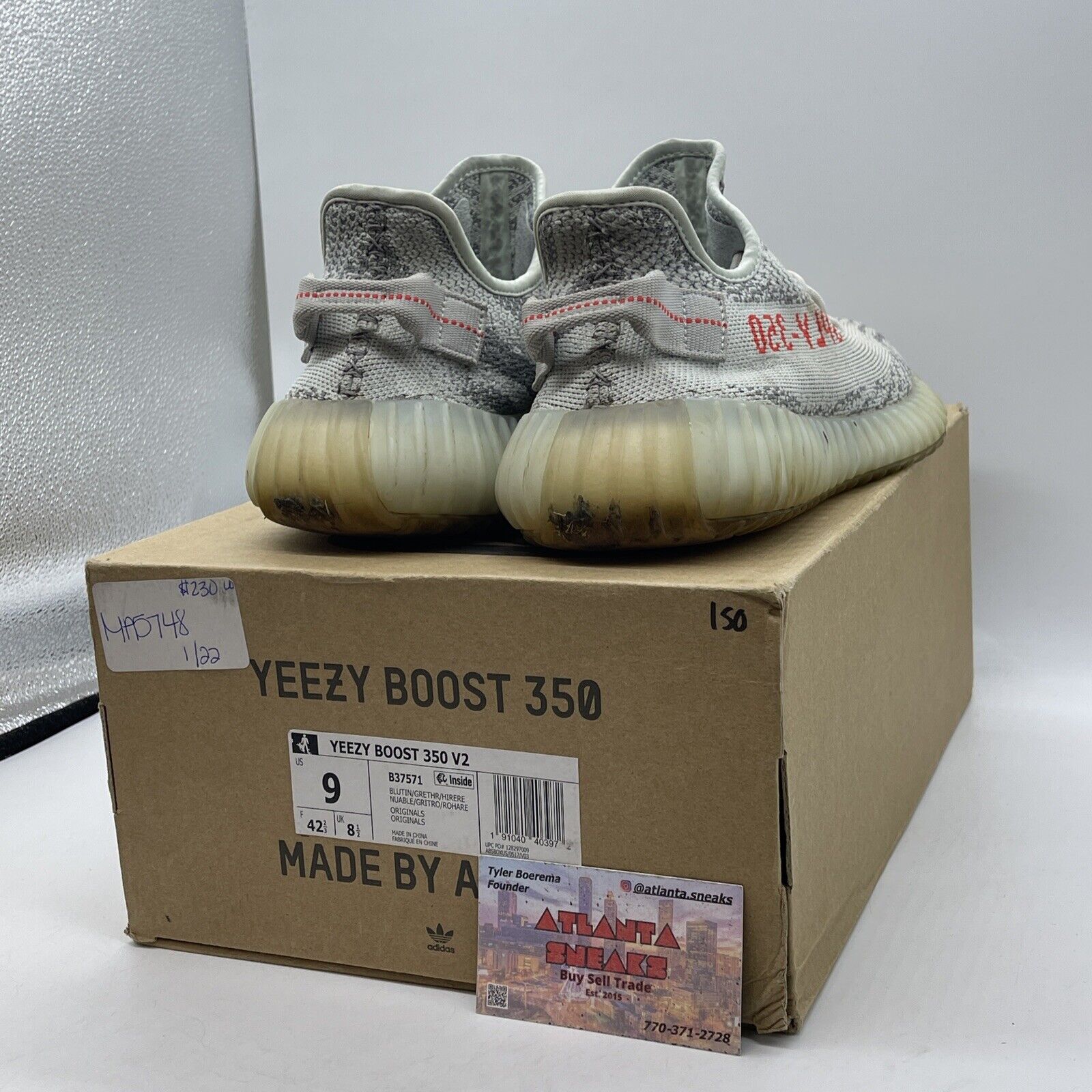 Size 9 - adidas Yeezy Boost 350 V2 Low Blue Tint Grey Red Suede (B37571)