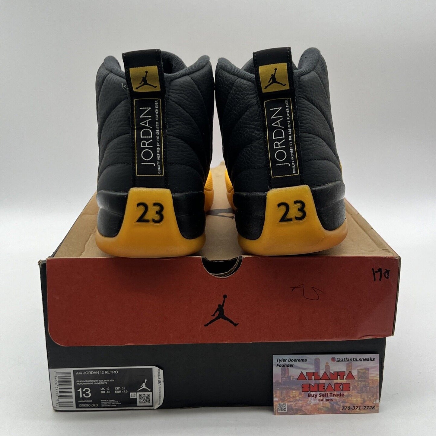 Size 13 - Jordan 12 Retro University Gold 2020 Black Yellow Leather (130690-070)