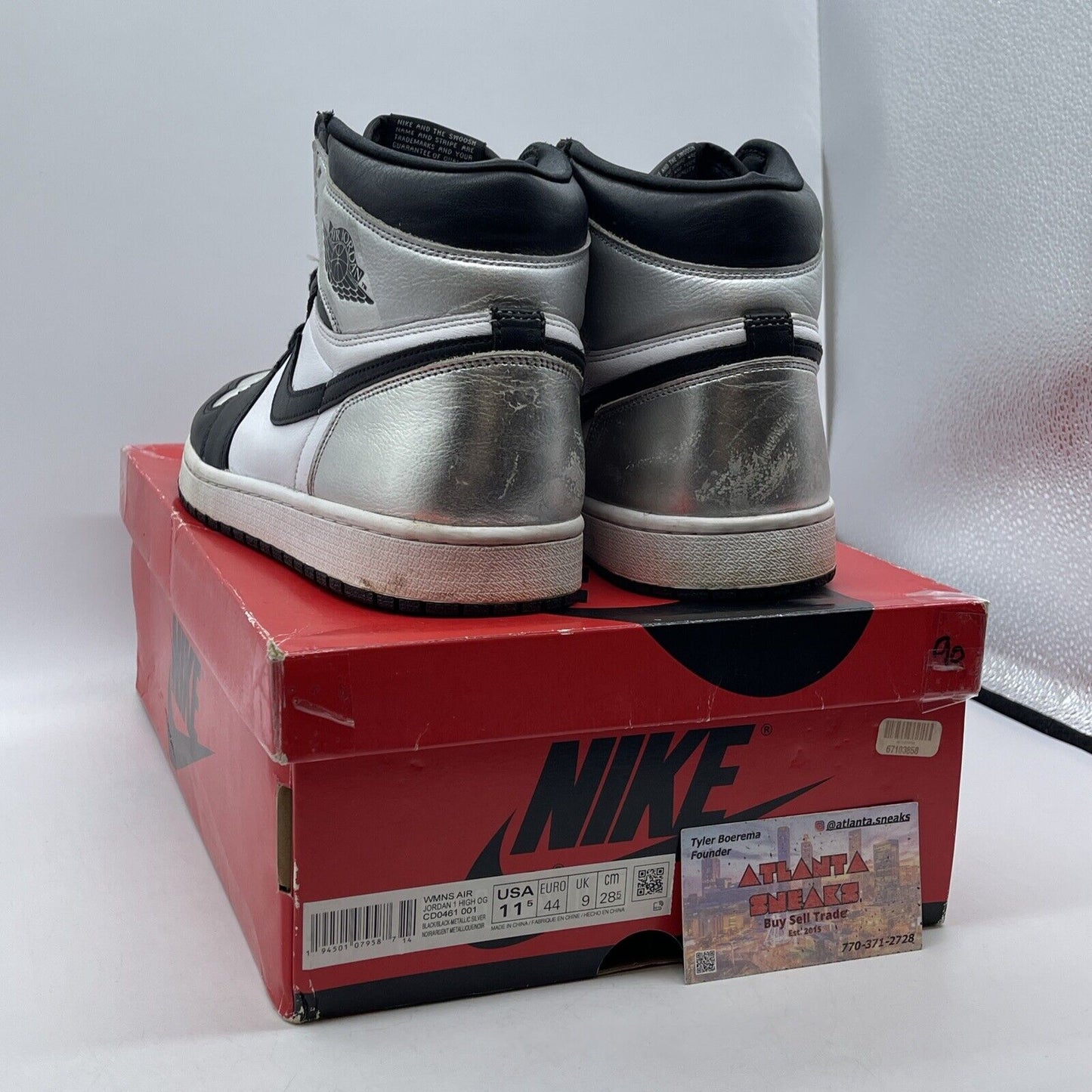 Size 11.5 - Jordan 1 High OG Metallic Silver Black White Leather (CD0461-001)