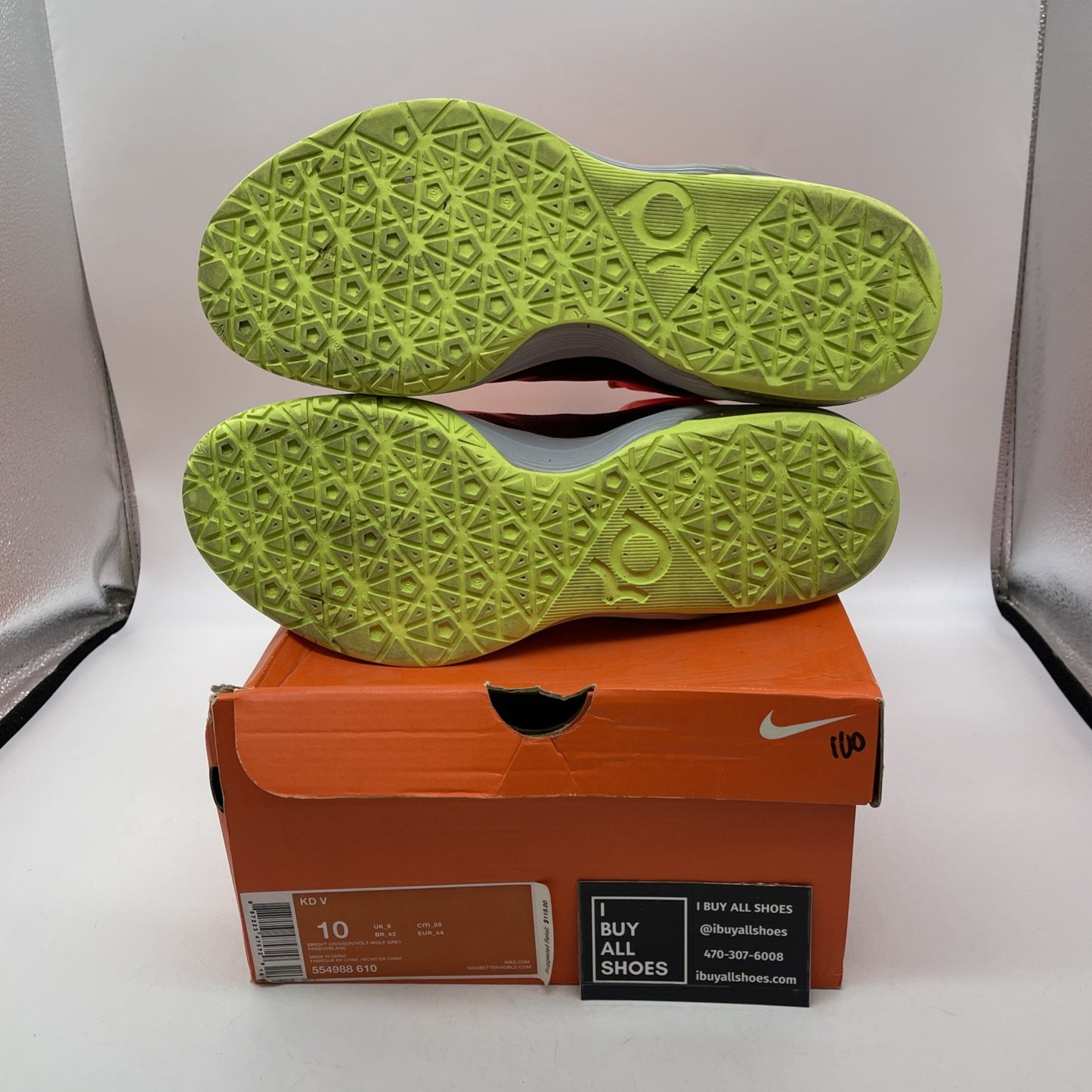 Size 10 - Nike KD 5 DMV Orange Green Leather (554988-610)