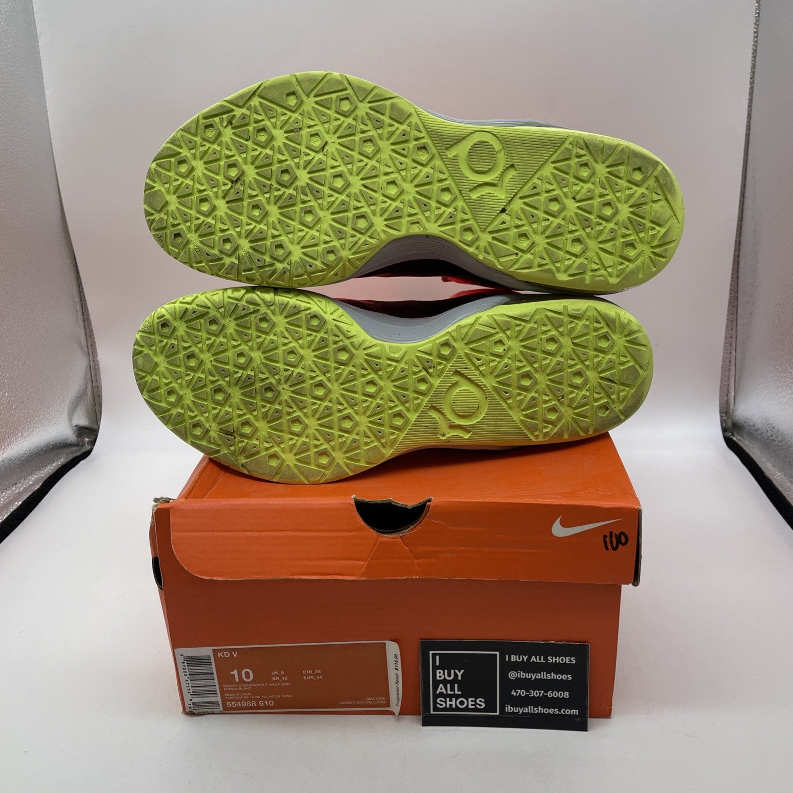Size 10 - Nike KD 5 DMV Orange Green Leather (554988-610)