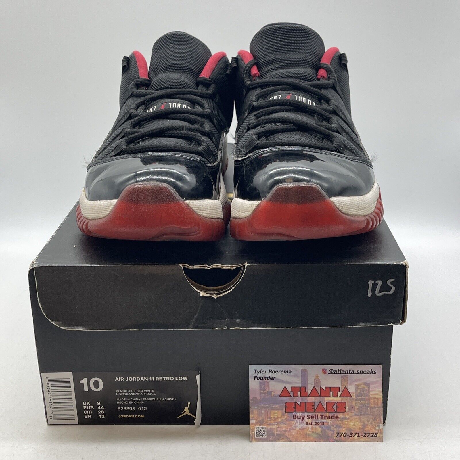 Size 10 - Air Jordan 11 Retro 2015 Low Bred Black White Red  (528895-012)