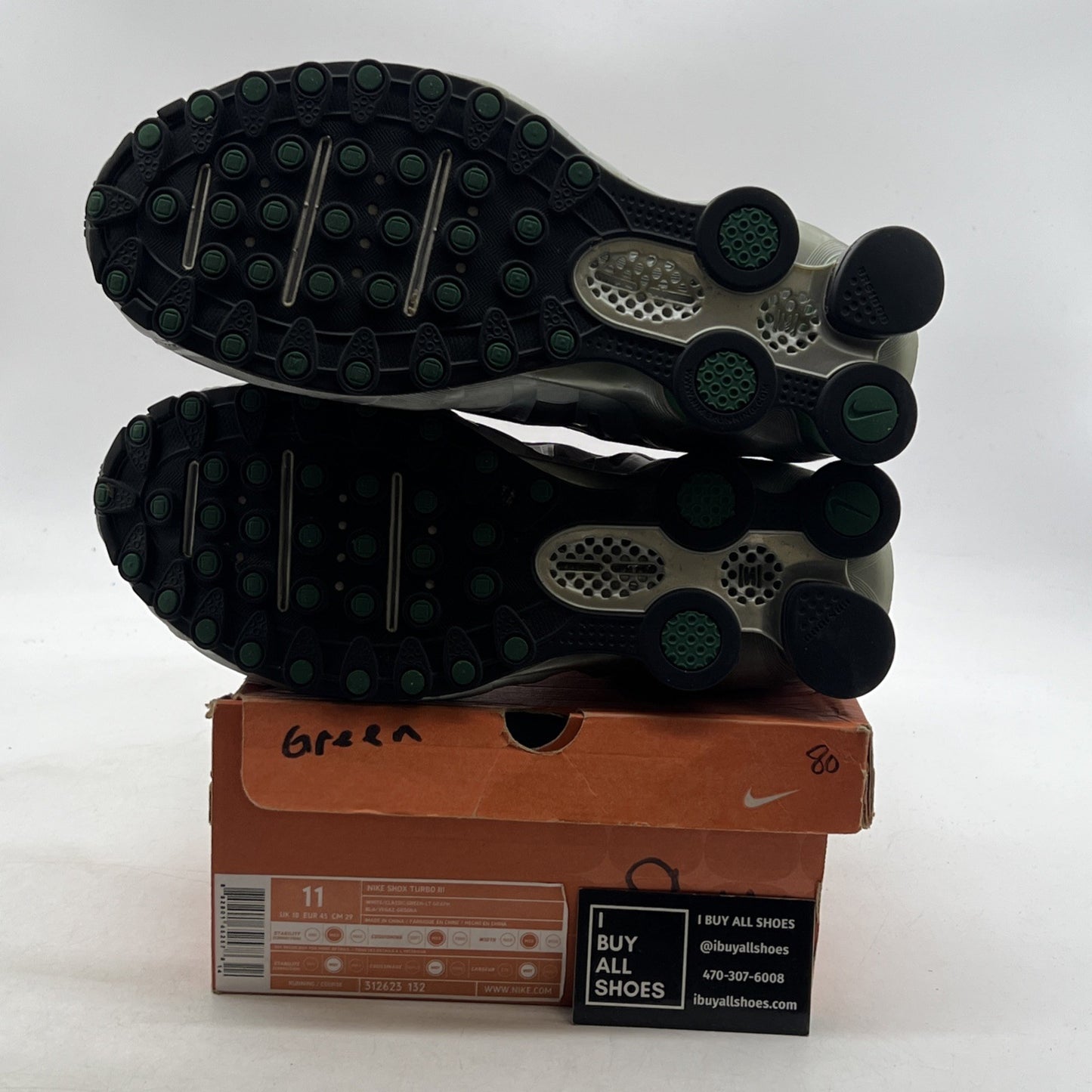 Size 11 - Nike Shox Gray Green Running Training Shoes (312623-132)