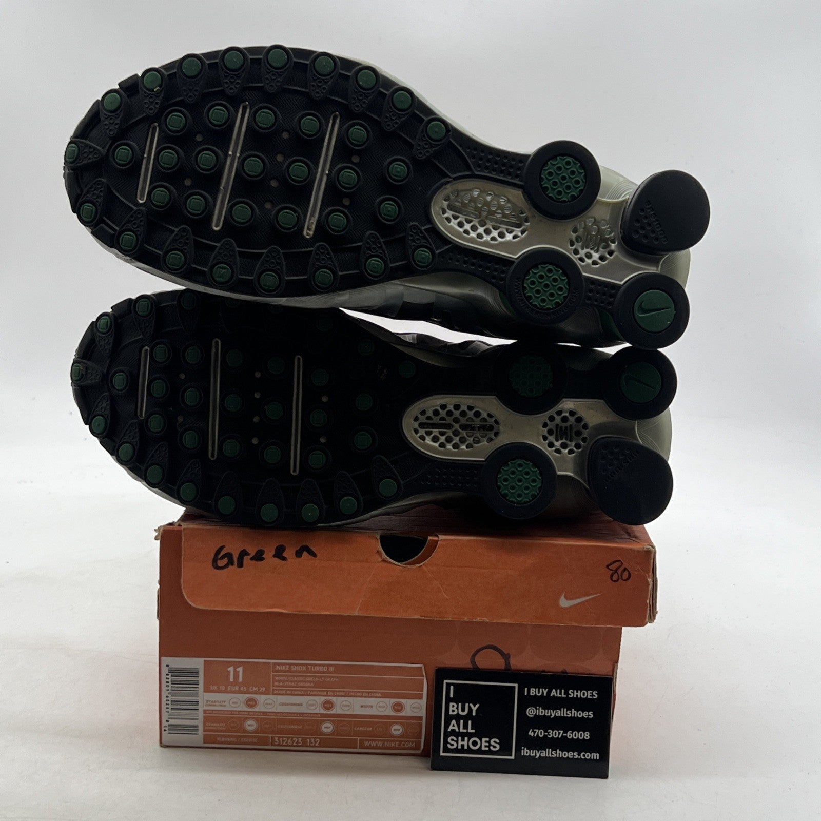 Size 11 - Nike Shox Gray Green Running Training Shoes (312623-132)