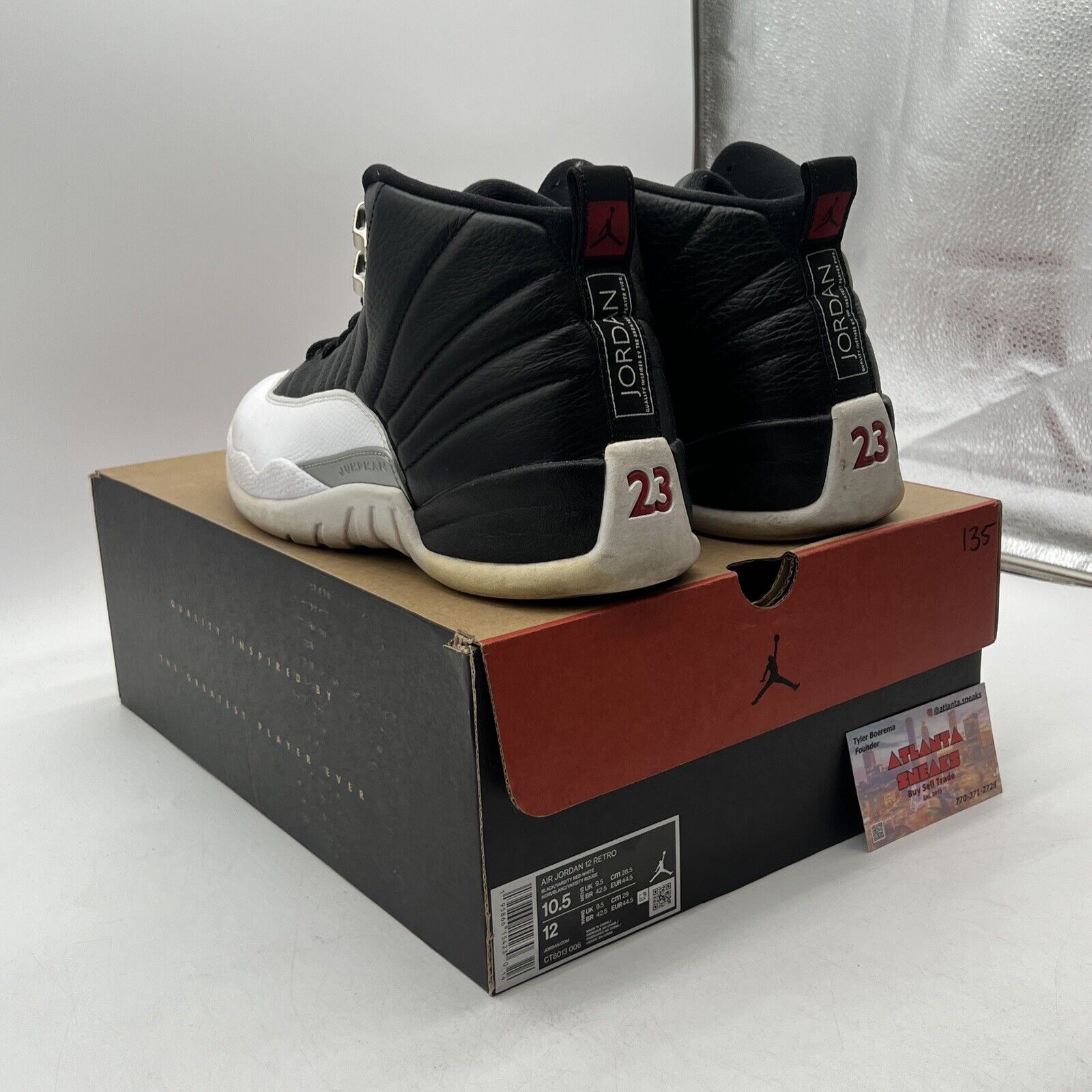 Size 10.5 - Jordan 12 Retro Mid Playoff Black White Leather Red (CT8013-006)