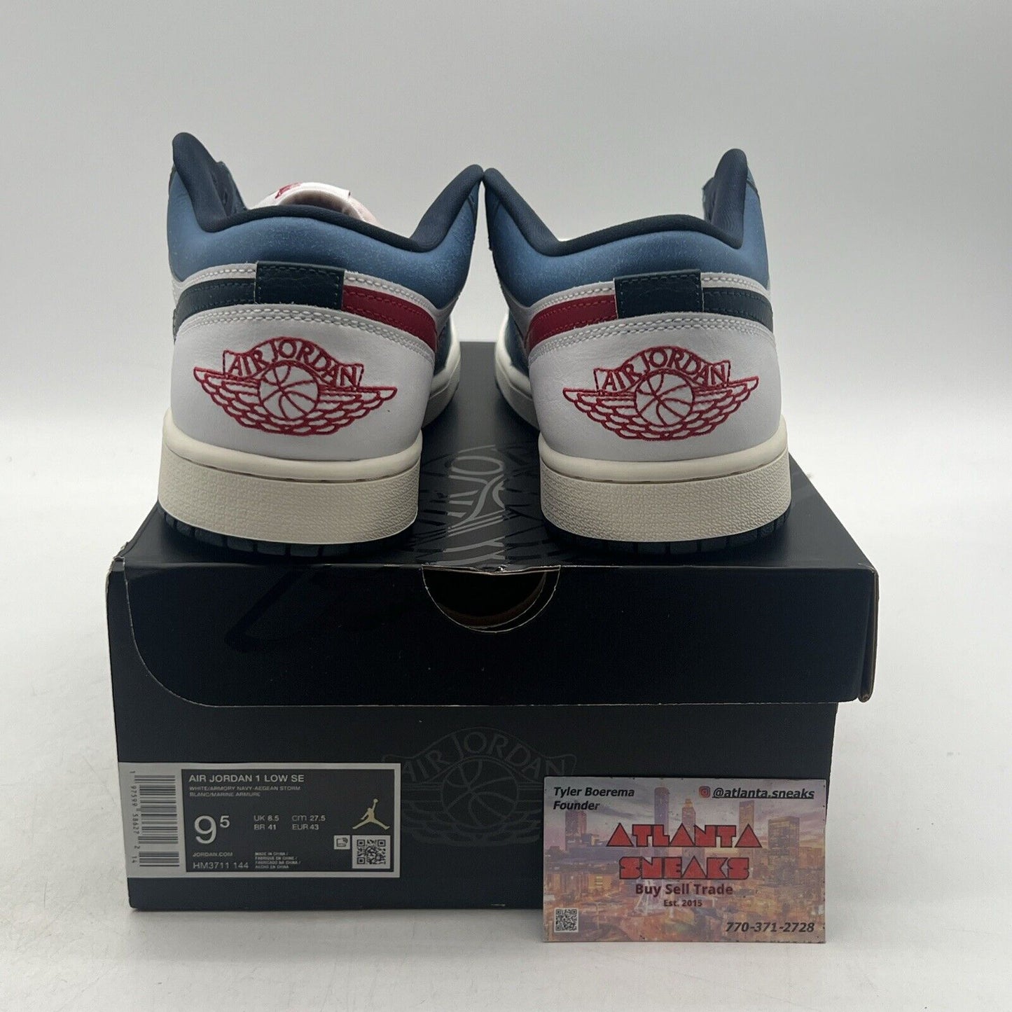 Size 9.5  - Nike Air Jordan 1 Low SE Shoes White Armory Navy (HM3711-144)