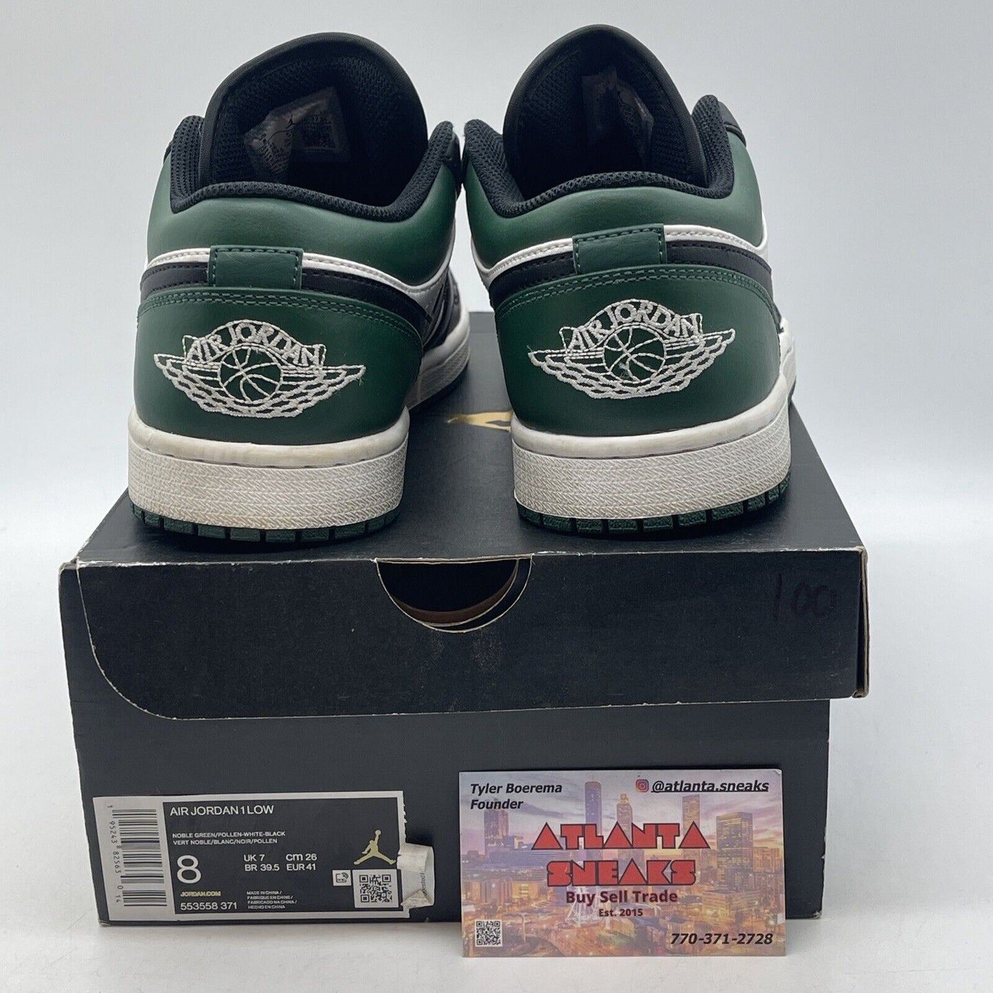 Size 8 - Jordan 1 Low Green Toe 2021 White Black (553558-371)