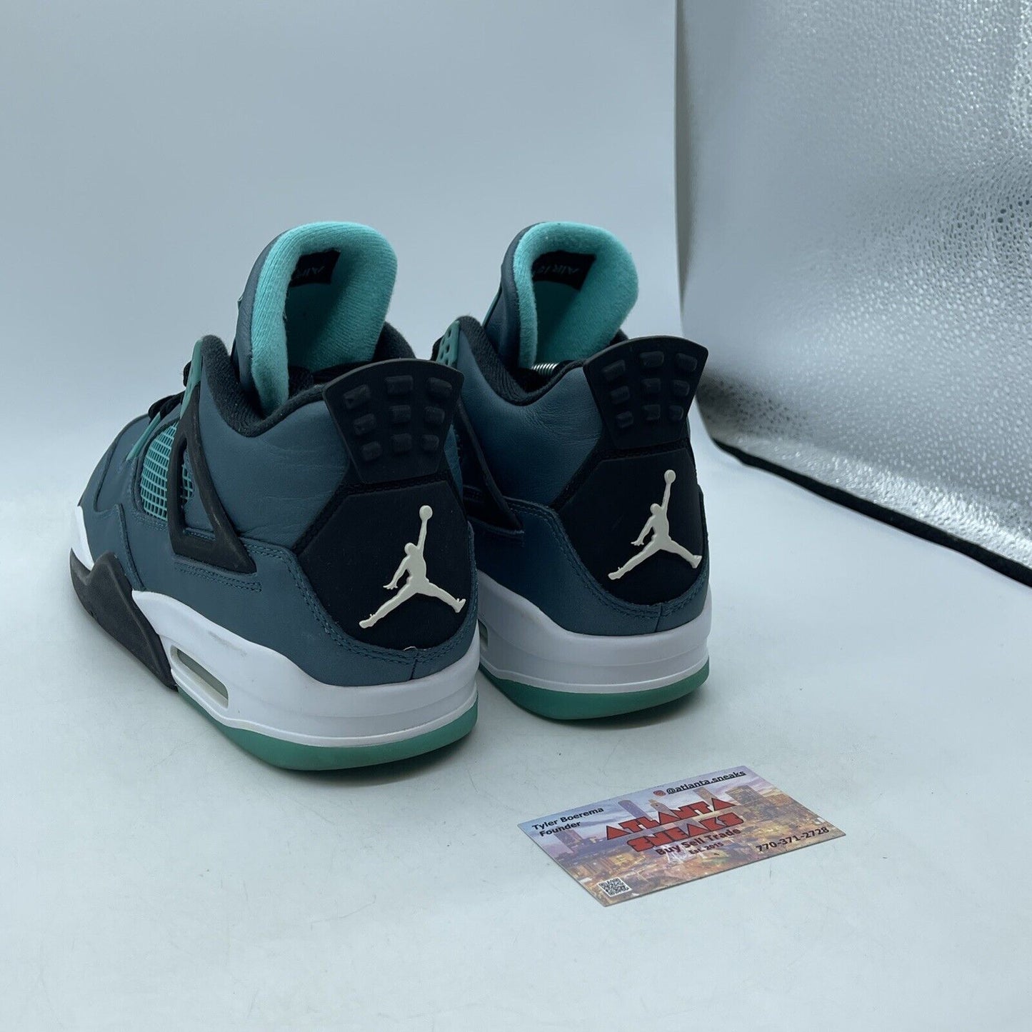 Size 10 - Air Jordan 4 Retro Teal Blue Black White Leather (705331-330)