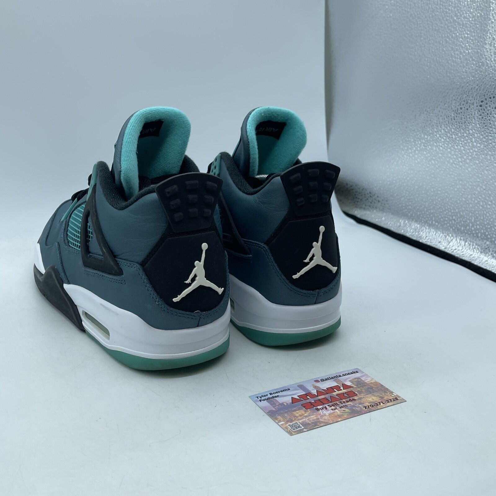 Size 10 - Air Jordan 4 Retro Teal Blue Black White Leather (705331-330)