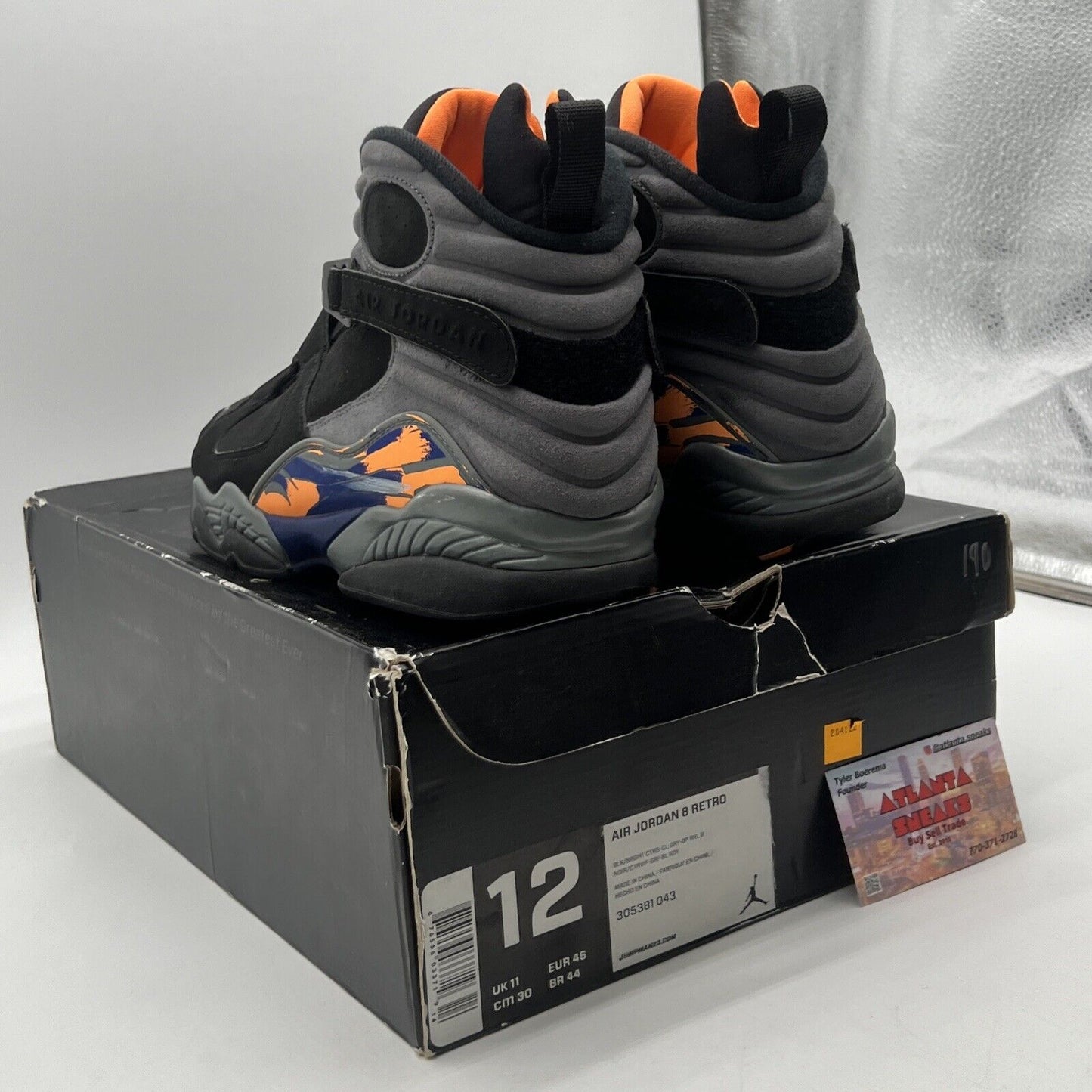 Size 12 - Air Jordan 8 Retro Phoenix Suns Black Grey Orange Blue (305381-043)