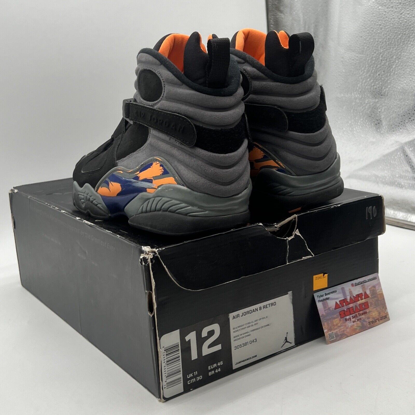Size 12 - Air Jordan 8 Retro Phoenix Suns Black Grey Orange Blue (305381-043)