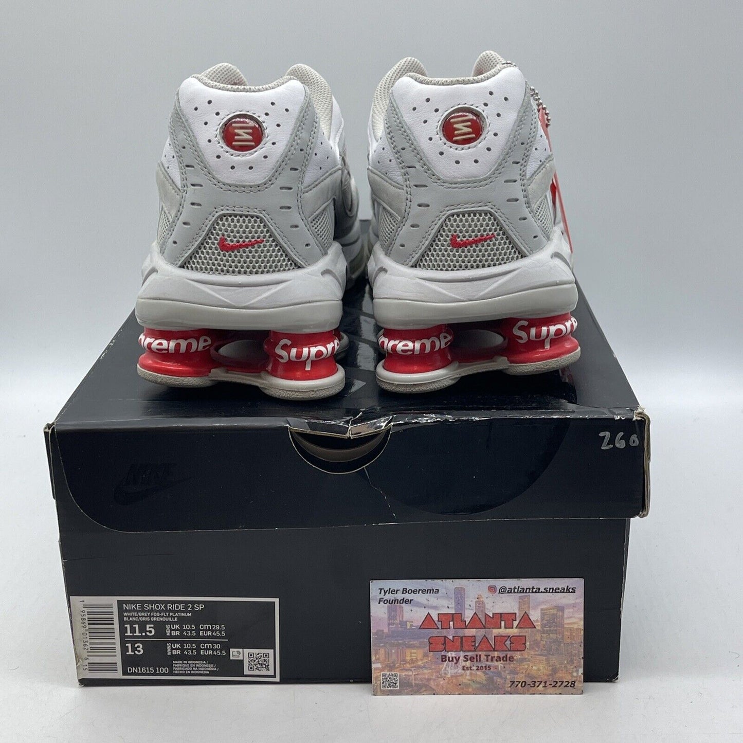 Size 11.5 - Nike Supreme x Shox Ride 2 White Grey Red Suede Leather (DN1615-100)