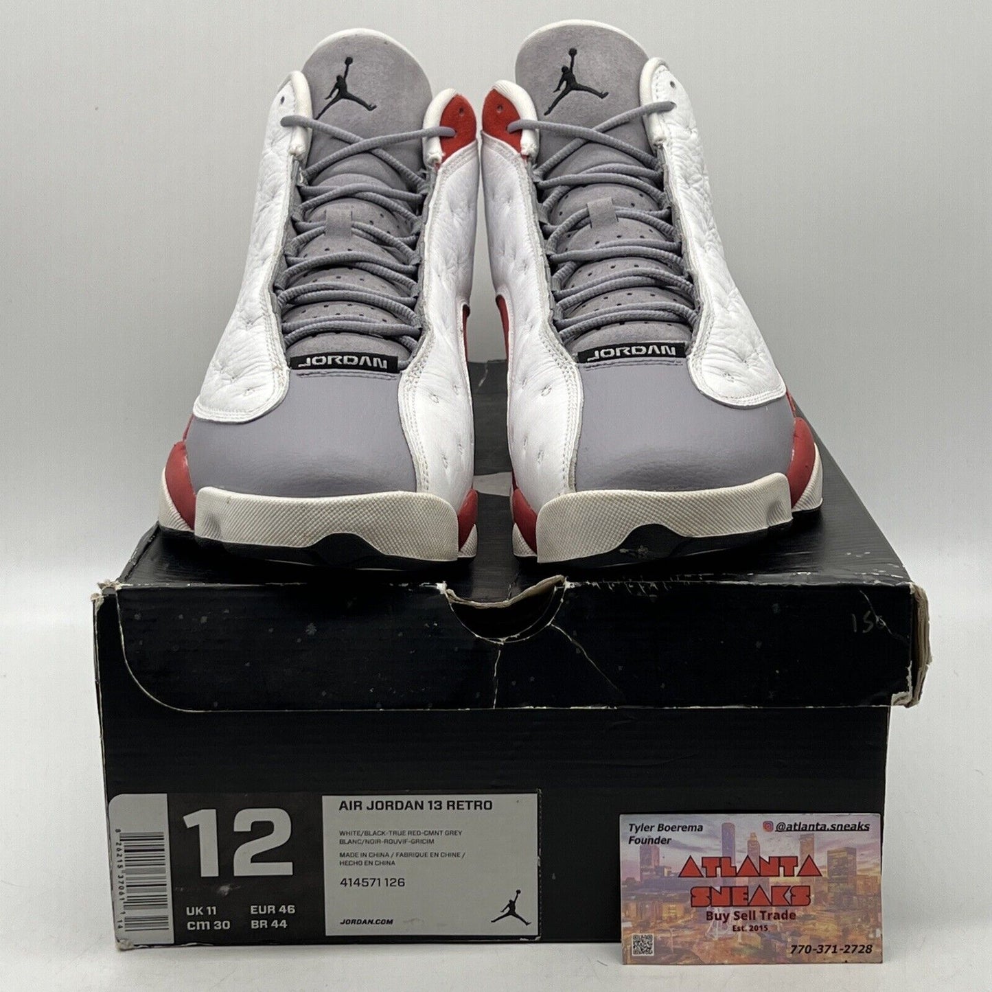 Size 12 - Air Jordan 13 Retro 2014 Grey Toe White Grey Red Leather Suede