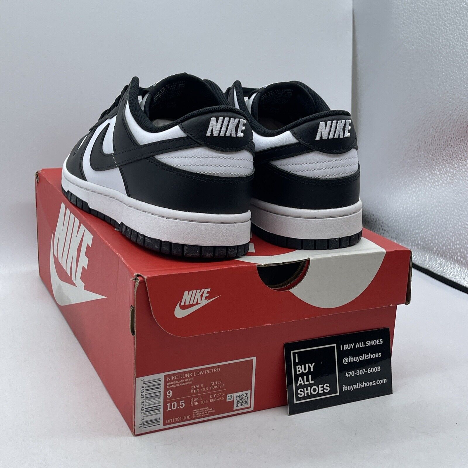 Size 9.5 - Nike Dunk Low Black White Leather Suede (DD1391-100)