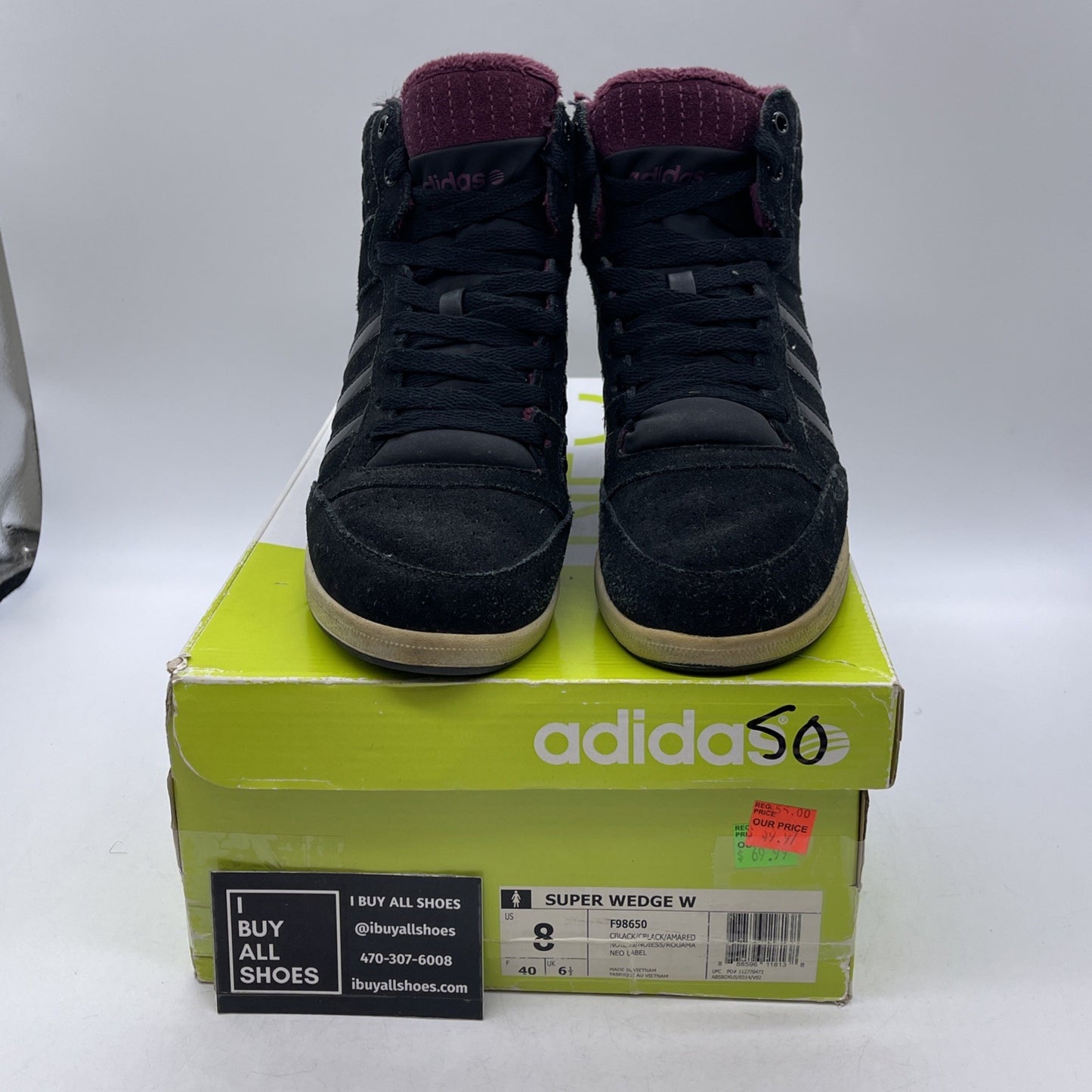 Size 8 - Adidas Neo Super Wedge Lace Up Sneaker Black  (F98650)