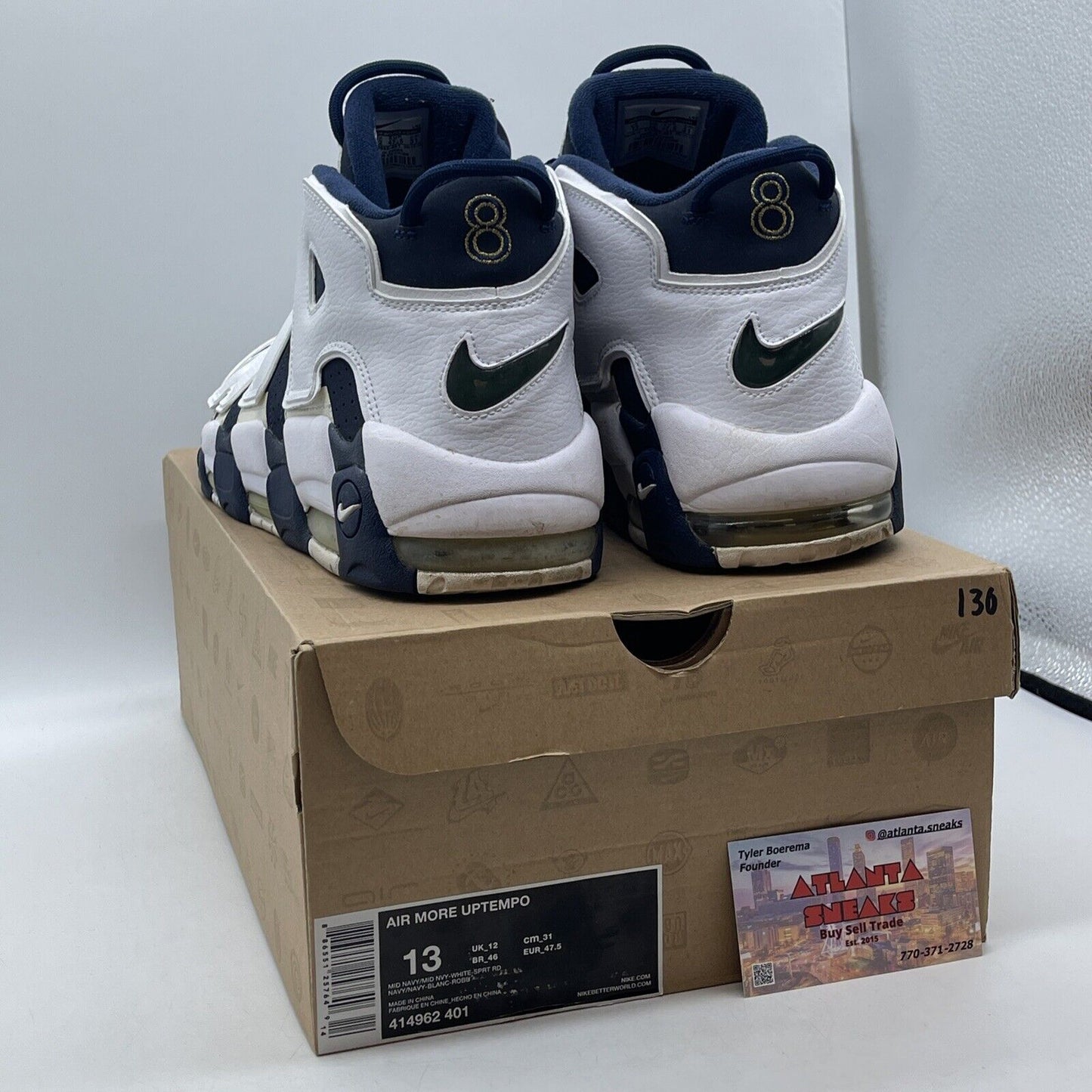 Size 13 - Nike Air More Uptempo 2012 Olympic White Blue Leather Suede 414962-401