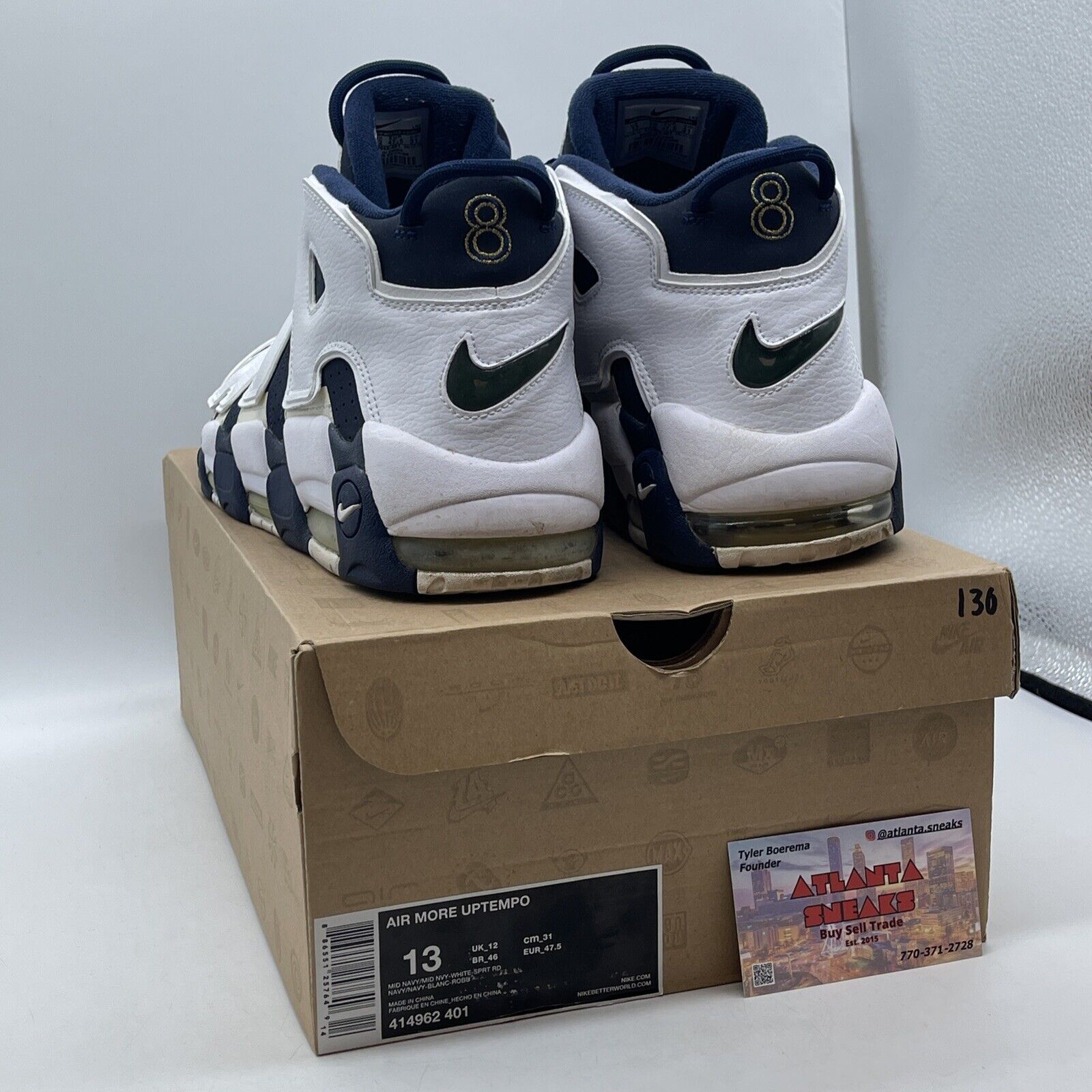 Size 13 - Nike Air More Uptempo 2012 Olympic White Blue Leather Suede 414962-401