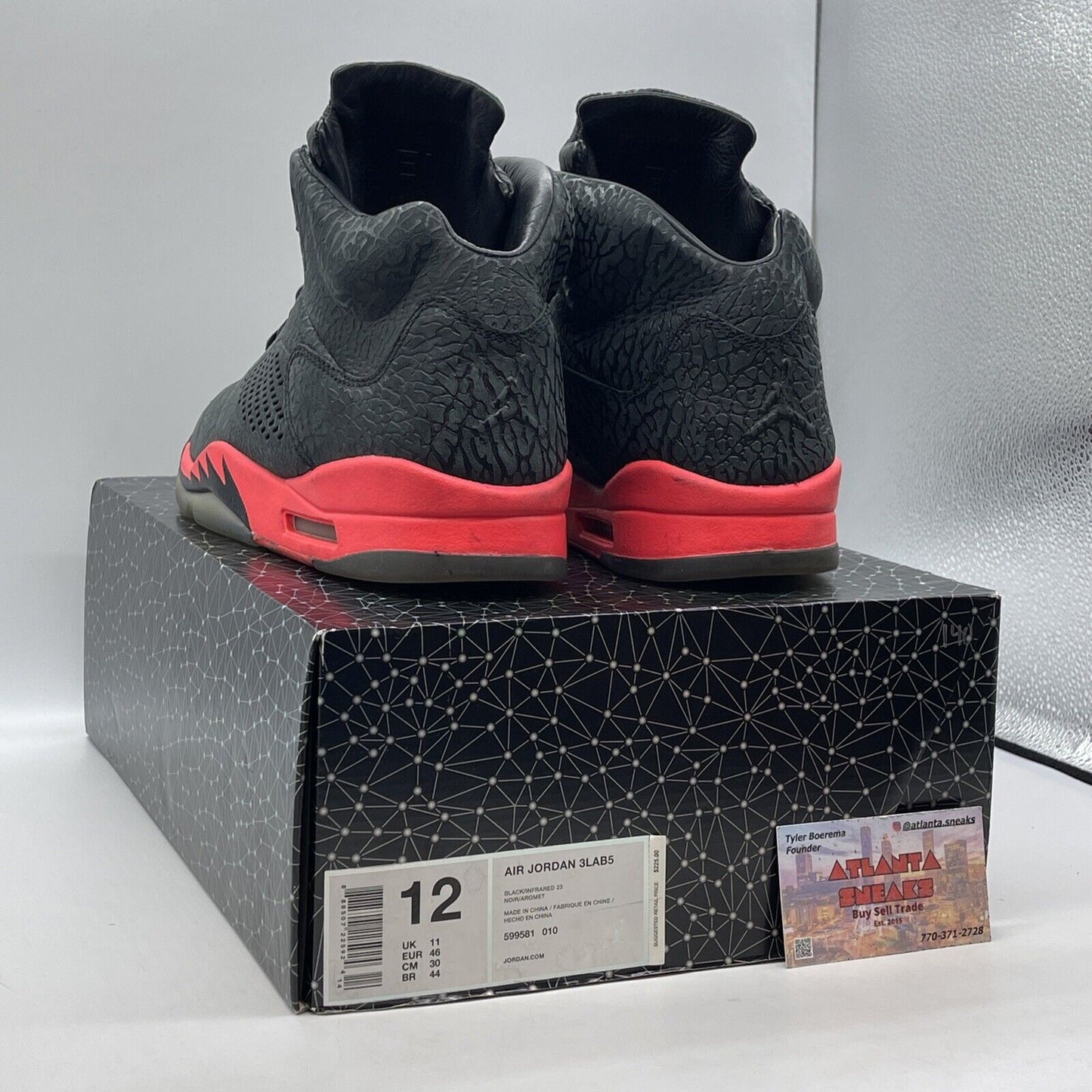 Size 12 - Air Jordan 5 Retro 3Lab5 Infrared Black Suede Leather (599581-010)