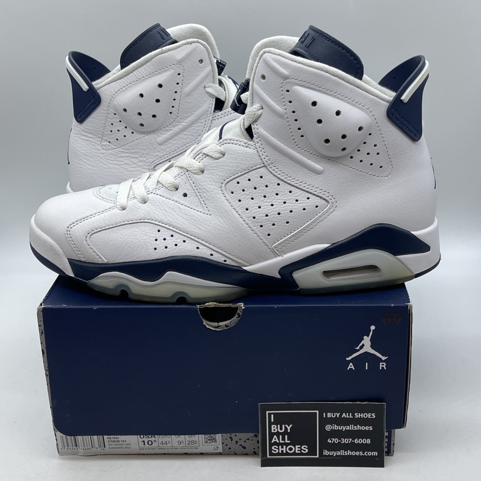 Size 10.5 - Jordan 6 Retro Midnight Navy White Leather (CT8529-141)