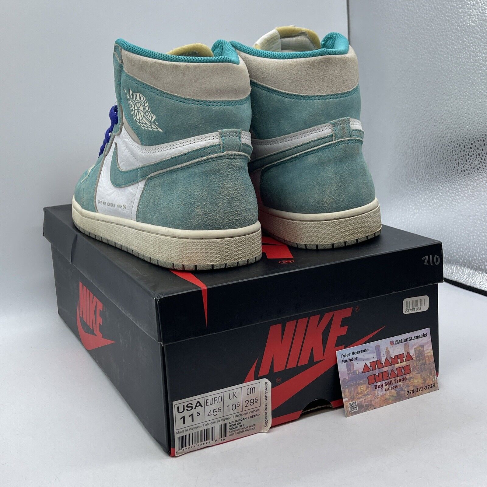 Size 11.5 - Jordan 1 Retro OG High Turbo Green Grey Suede Leather (555088-311)