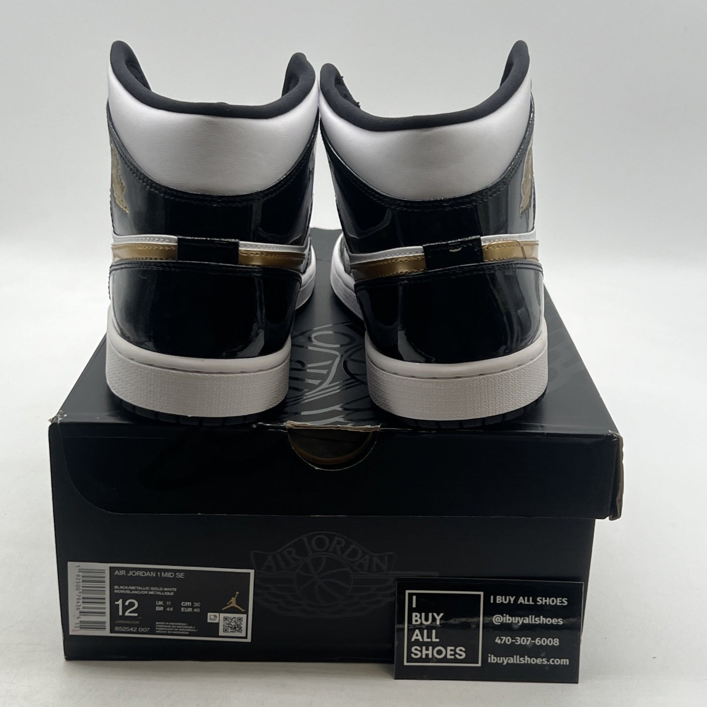 Size 12 - Air Jordan 1 Mid SE Patent Black Gold (852542-007)