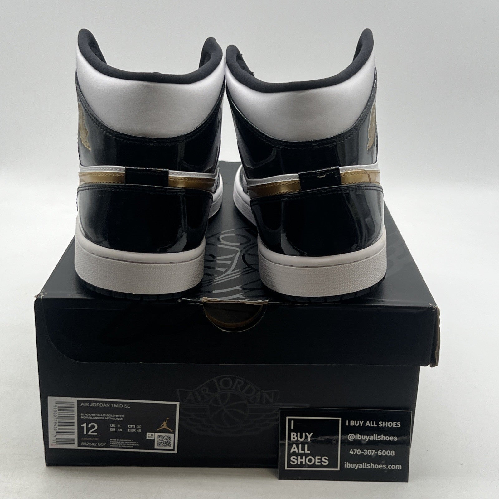 Size 12 - Air Jordan 1 Mid SE Patent Black Gold (852542-007)
