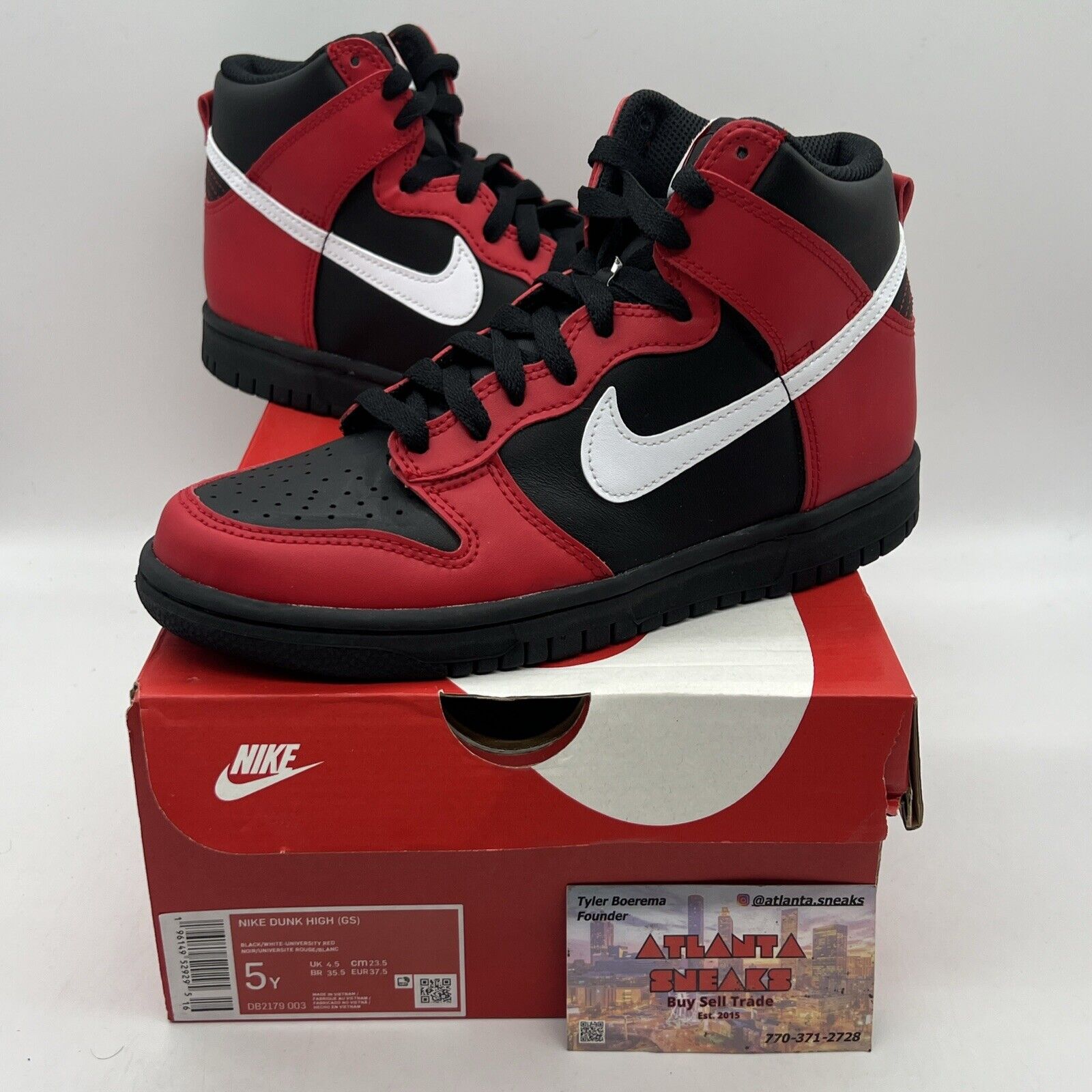 New Nike Dunk High GS Black University Red Size 5Y Brand New Og All