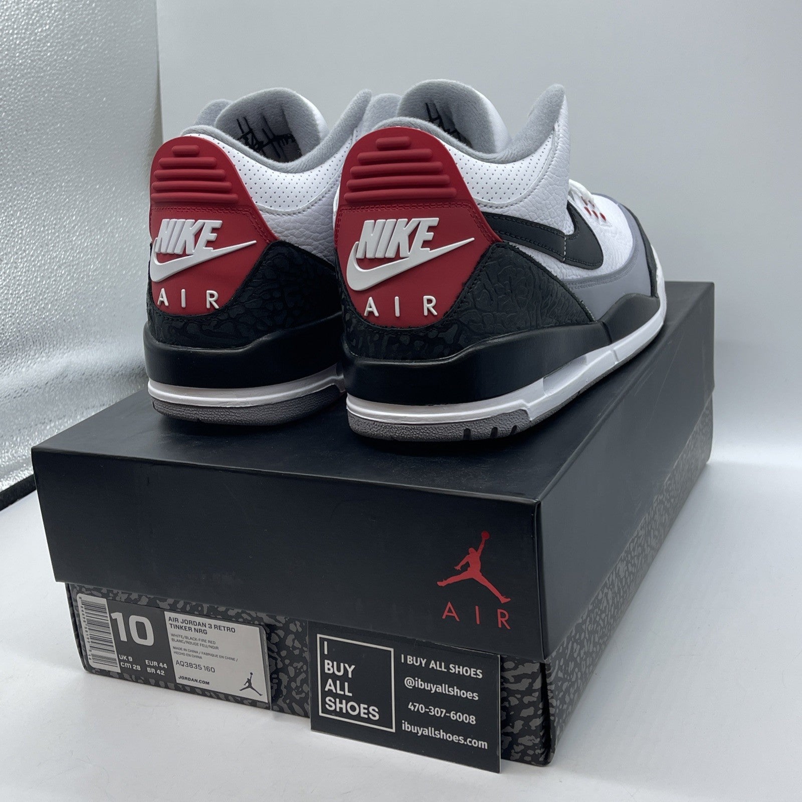 Size 10 - Jordan 3 Retro NRG Tinker 2018 White Black Suede (AQ3835-160)