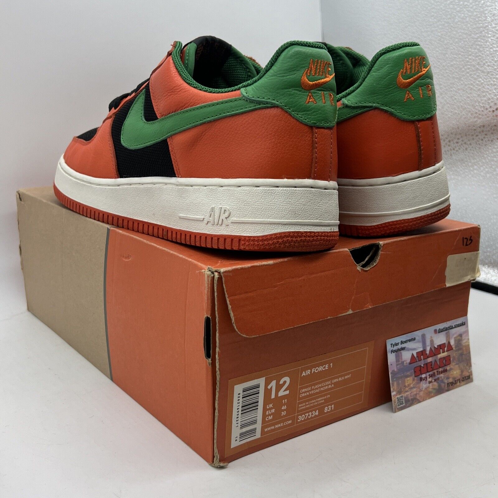 Size 12 - Nike Air Force 1 Carnival Orange Green Black Leather (307334-831)