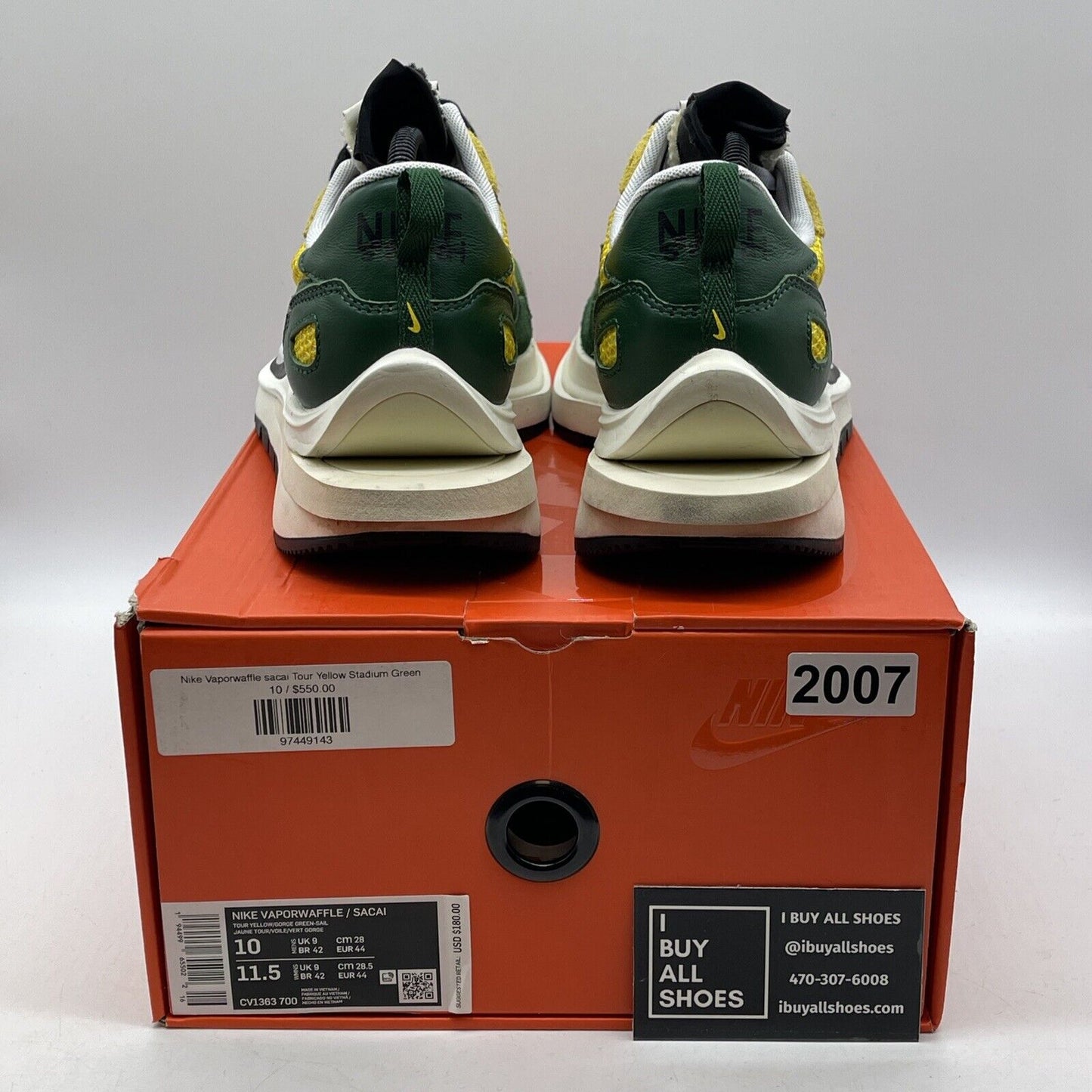 Size 10 - Nike sacai x VaporWaffle Tour Yellow Green Suede (CV1363-700)