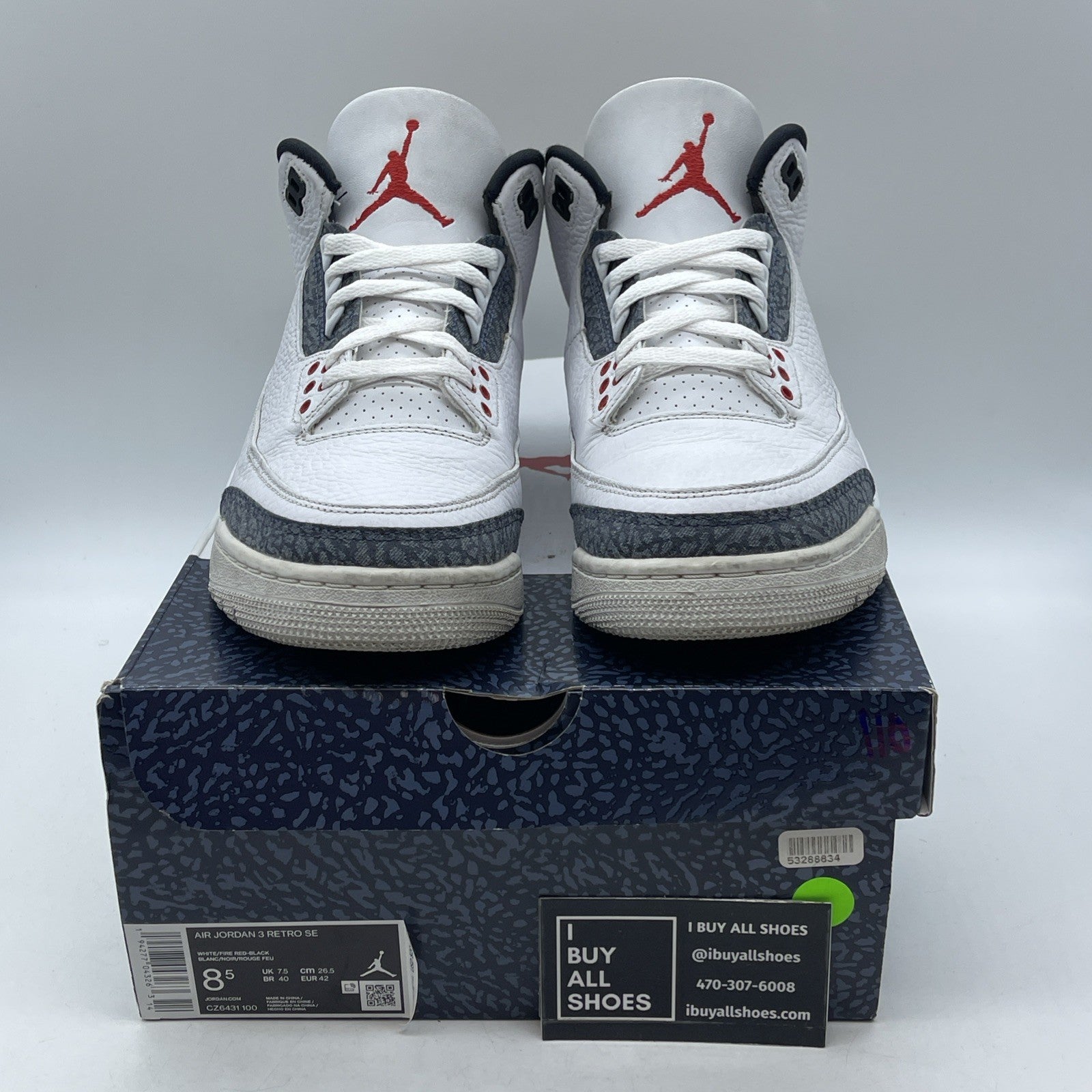 Size 8.5 - Air Jordan 3 Retro Denim SE Fire Red 2020 (CZ6431-100)