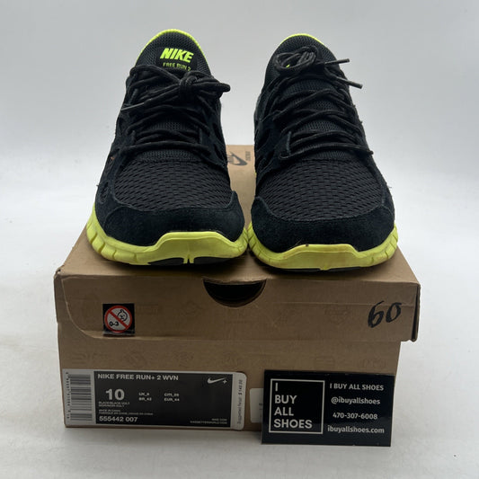 Size 10 - Nike Free Run+ Woven WVN Sneakers Black Volt (555442-007)