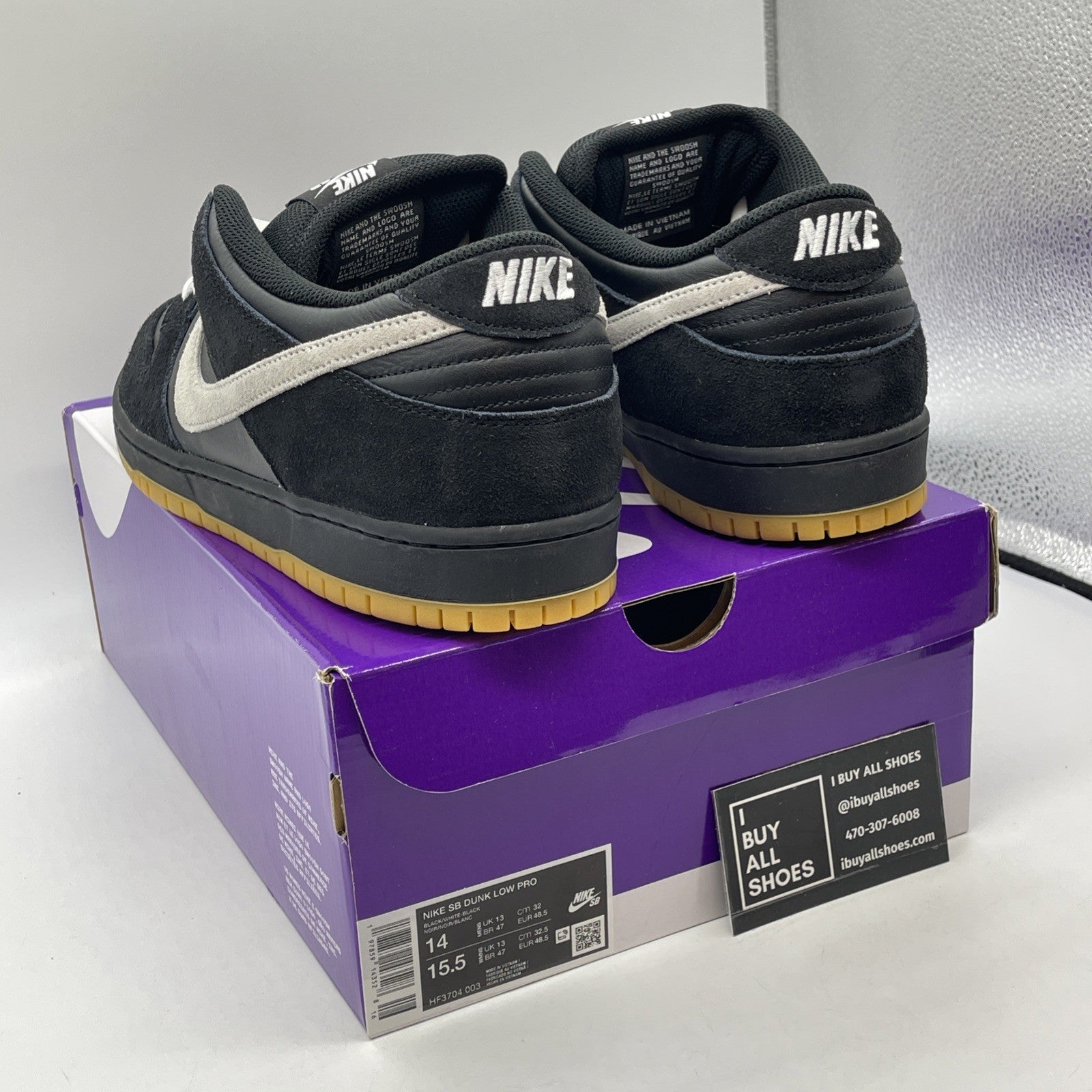 Size 14 - Nike Dunk Pro SB Low Black White Gum Suede Leather (HF3704-003)