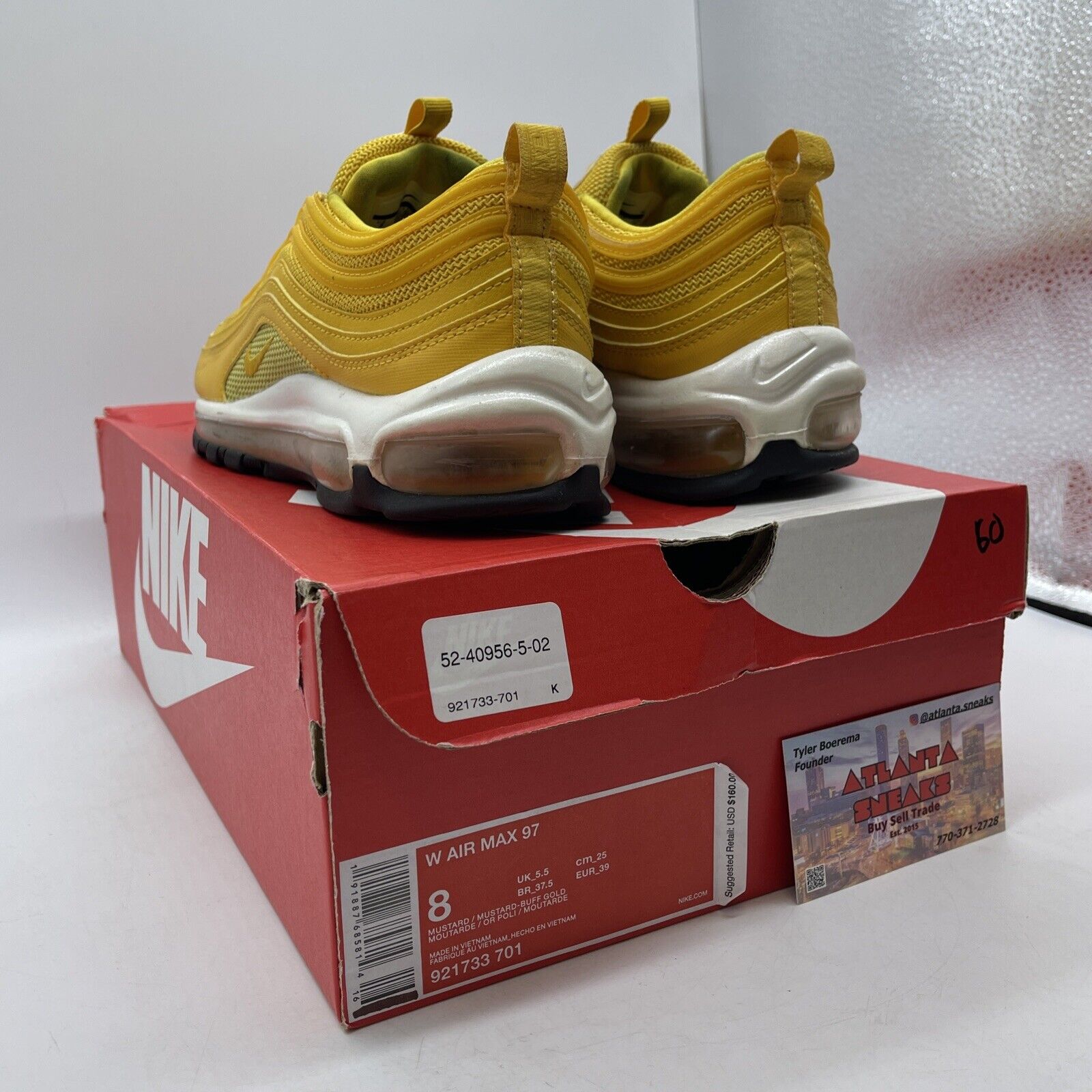 Size 8W - Nike Air Max 97 Mustard White Black Leather (921733-701)