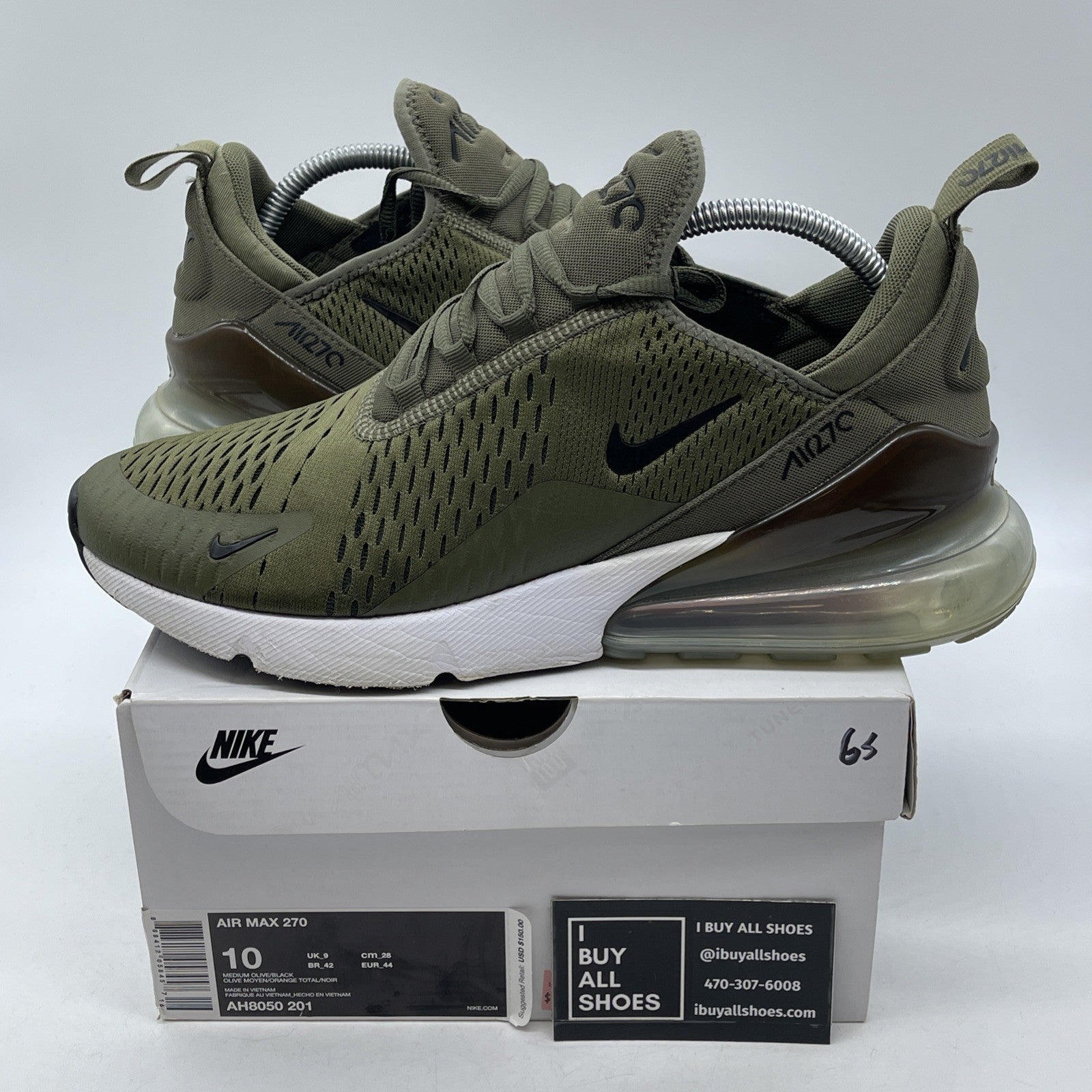 Size 10 - Nike Air Max 270 Medium Olive Green Black Suede Leather (AH8050-201)