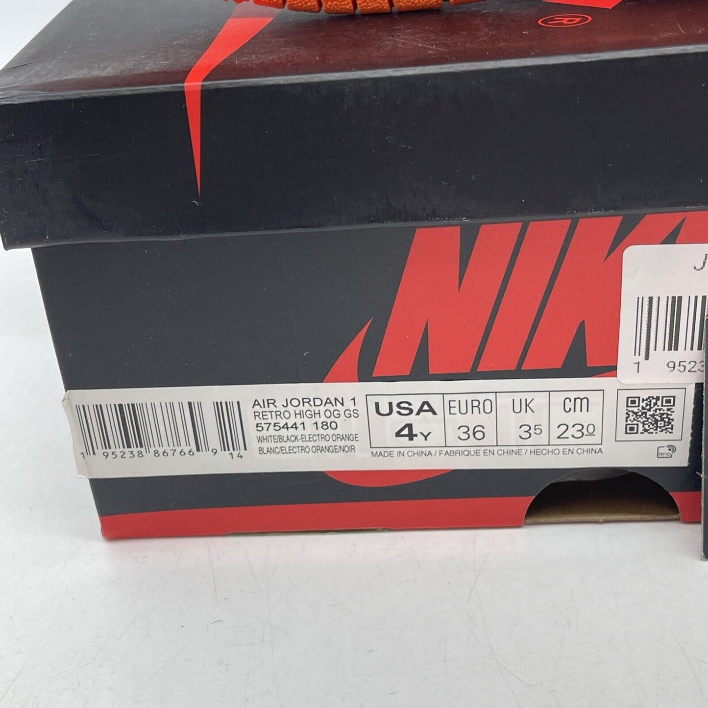 Size 4Y - Jordan 1 Retro High Electro Orange White Black Leather (575441-180)