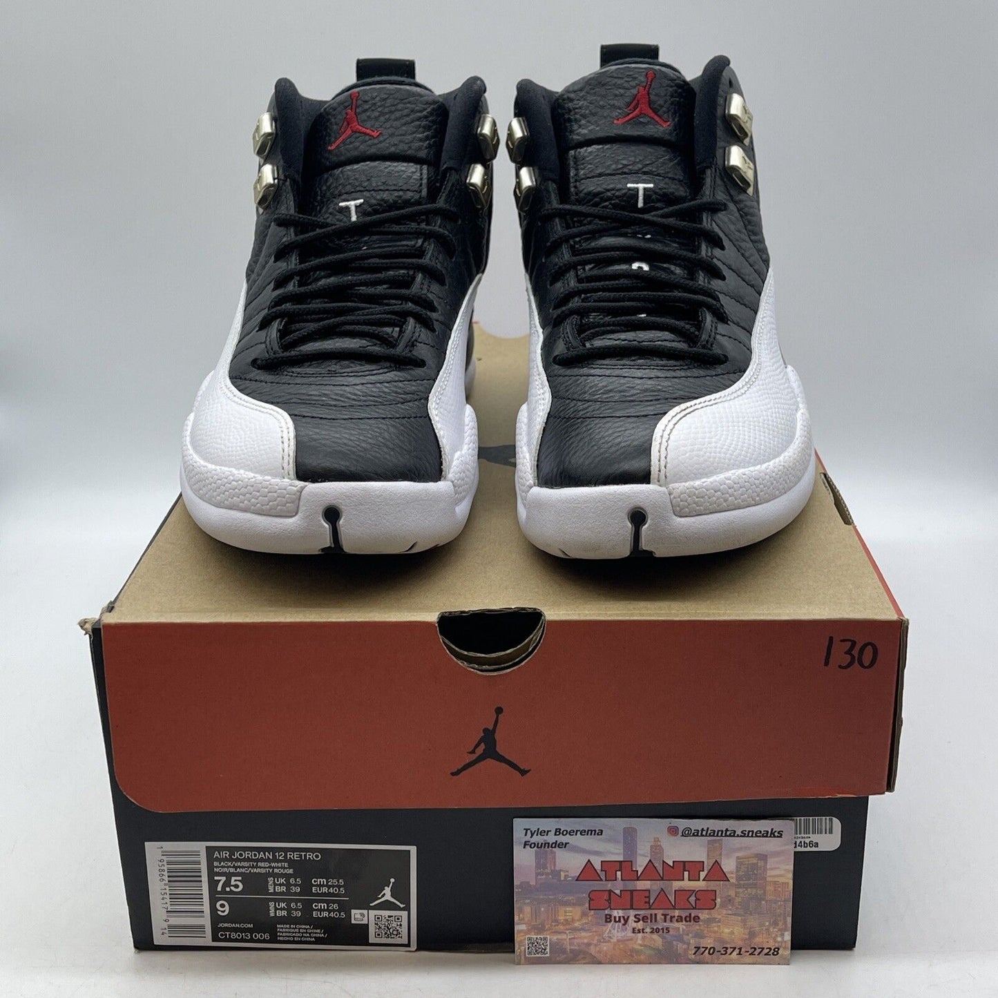 Size 7.5 - Jordan 12 Retro Mid Playoff Black White Red Leather (CT8013-006)