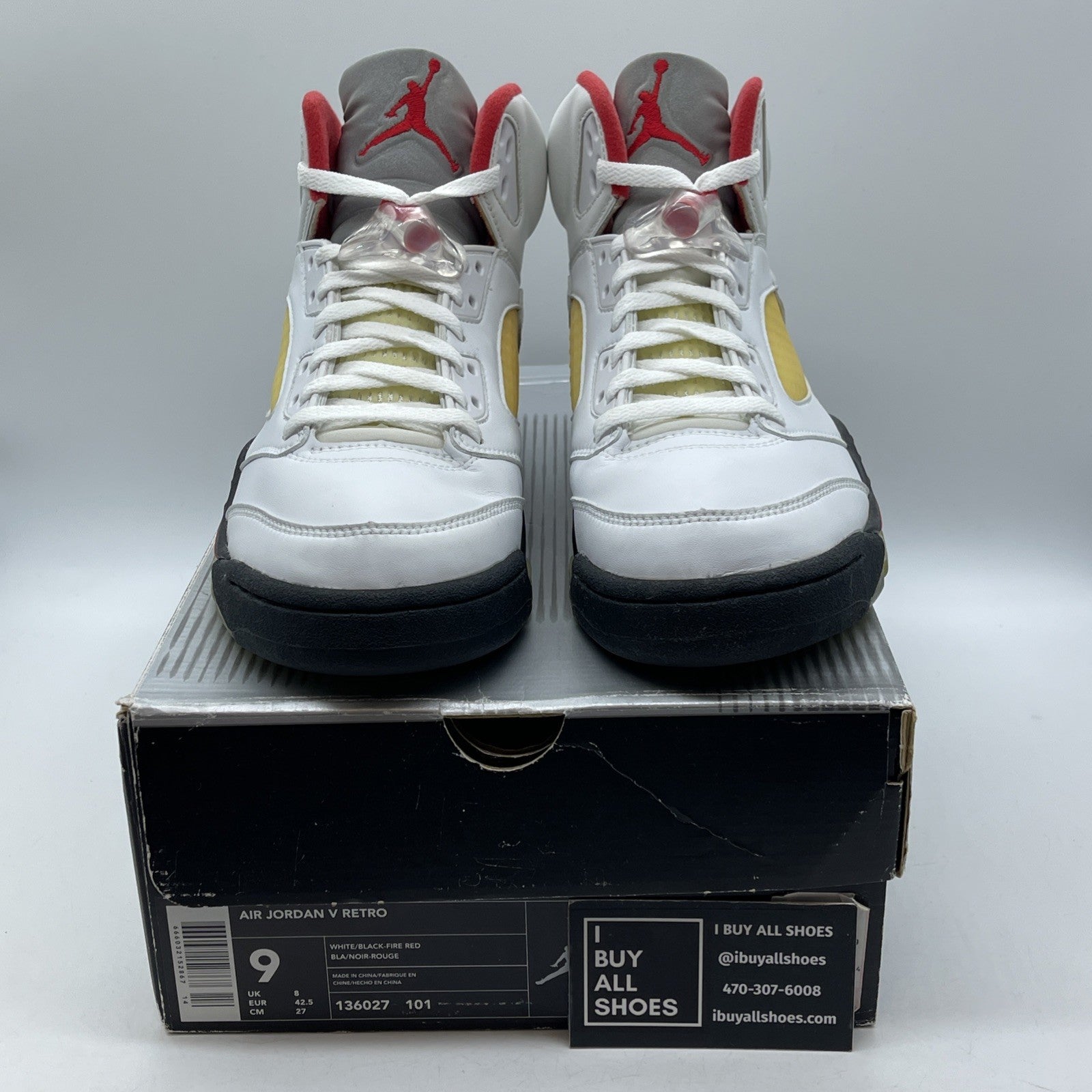 Size 9 - Air Jordan 5 Retro 2000 White Fire Red Black Leather (136027-101)