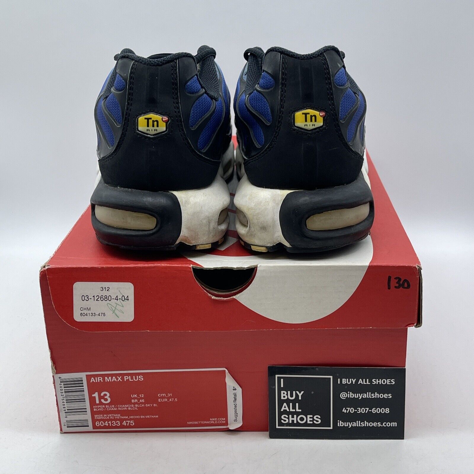 Size 13 - Nike Air Max Plus Hyper Blue White Black Suede Leather (604133-475)