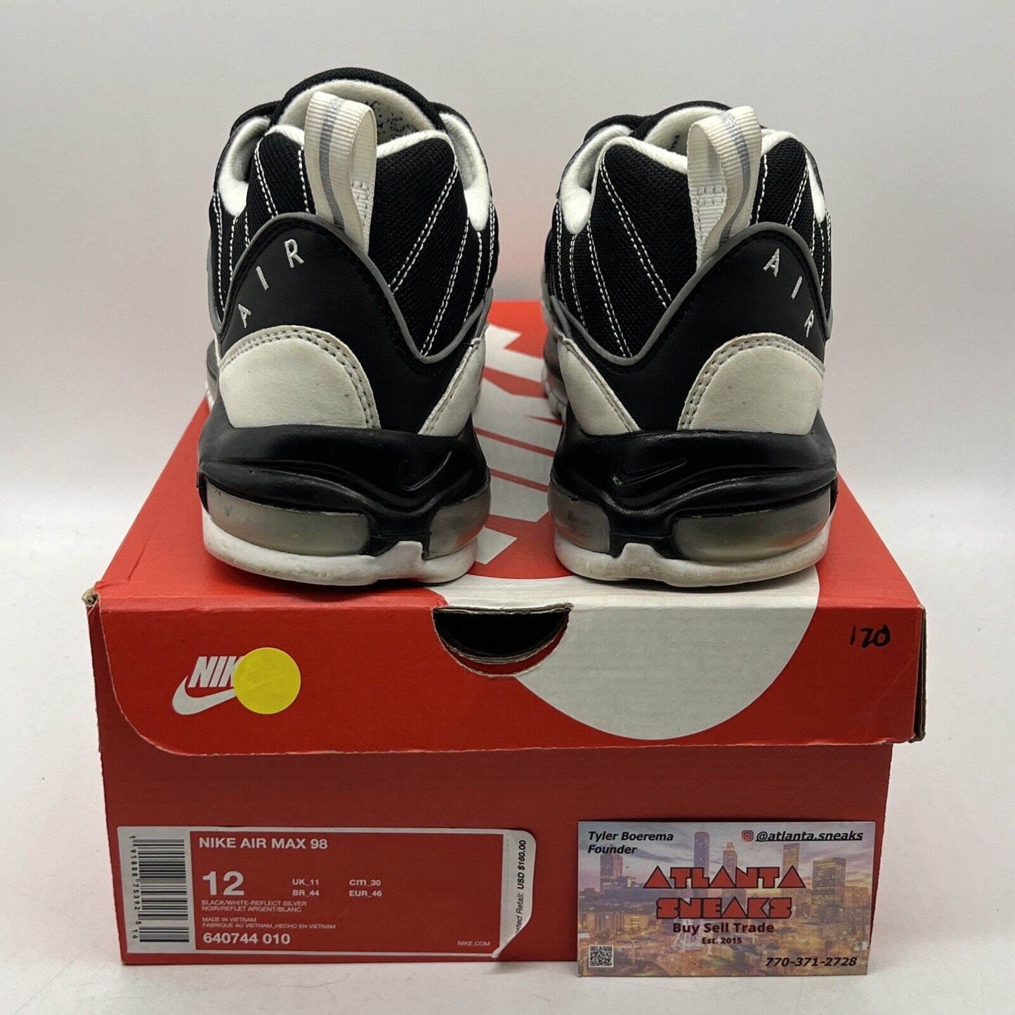 Size 12 - Nike Air Max 98 White Black (640744-010)